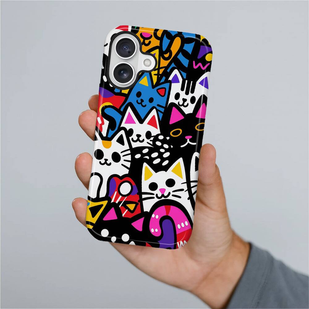 Alt View 3. BUBM - Smartphone Case for iPhone - 2-Layer Durable Smartphone Protection Case - Cat Party - Cat Party for iPhone 16 Plus.