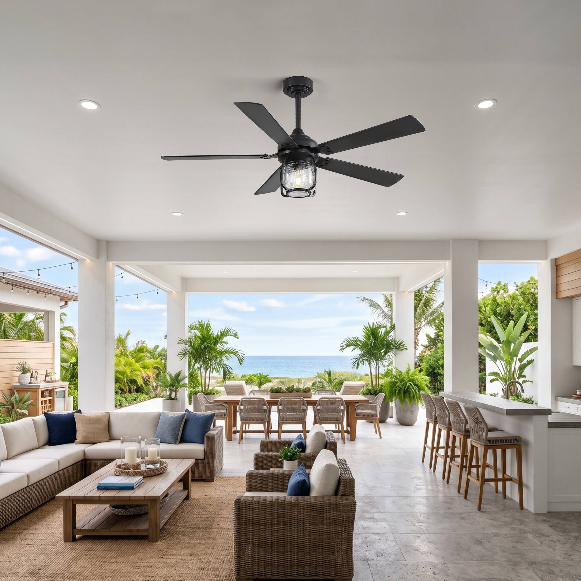 Alt View 4. Breezary - 52 Inch Ceiling Fan with Light, 5 Plywood Blades, Quiet DC Motor, Remote Control, 6 Speeds, 1/4/8H Timer - Black.