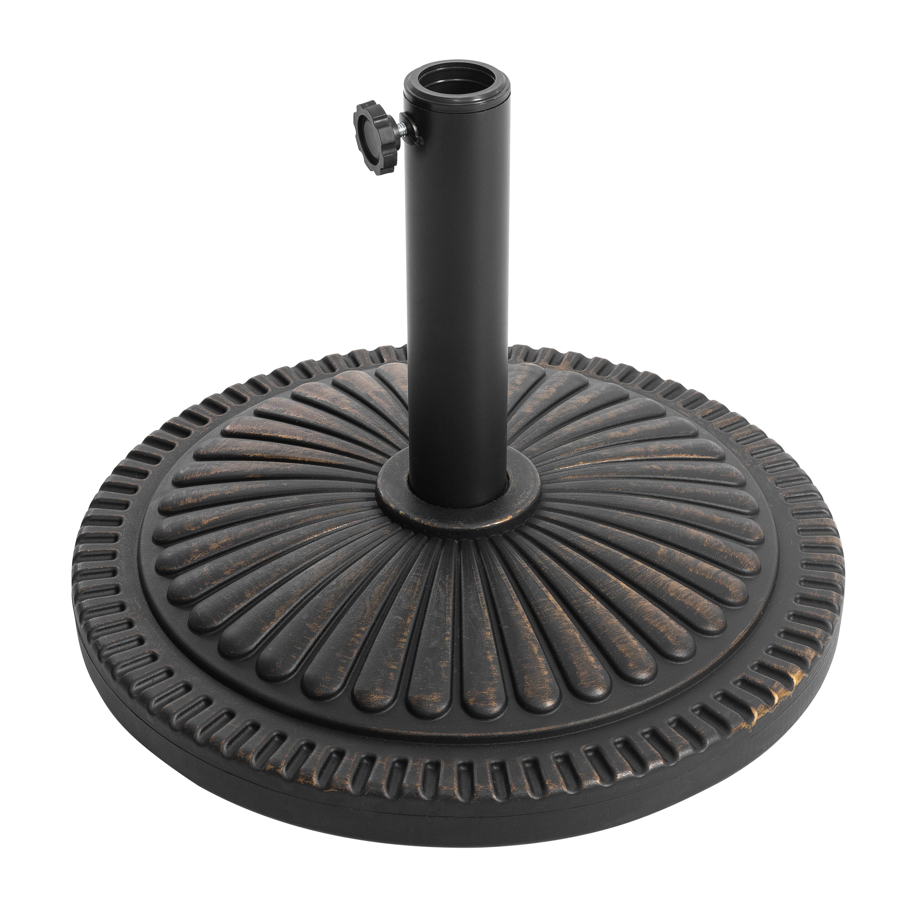 Front. Nuu Garden - Outdoor 33 lb. Round Patio Umbrella Base, Polyethylene and Concrete - Black with gold-painted edge.