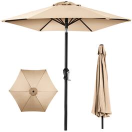 Best Choice Products - 10ft Outdoor Steel Market Patio Umbrella w/ Crank, Tilt Push Button, 6 Ribs - Sand