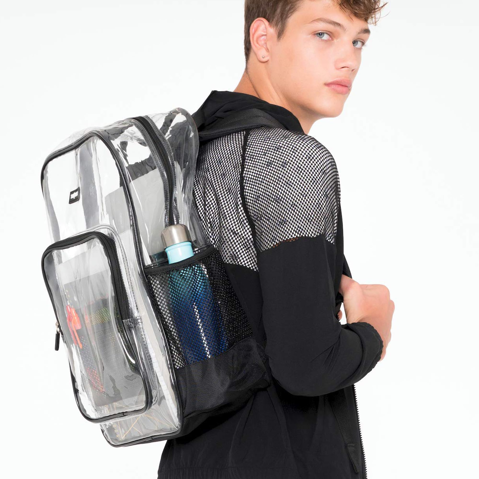 Alt View 2. Cozy Serene - Clear Bag Heavy Duty Backpack Durable Transparent See Through - Lunch Bag Medium, Grey.