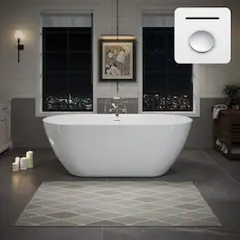 Loheer - Acrylic Freestanding Bathtub Oval Deep Soaking Tub with Pop Up Drain Integrated Overflow 63 Inch - Glossy White