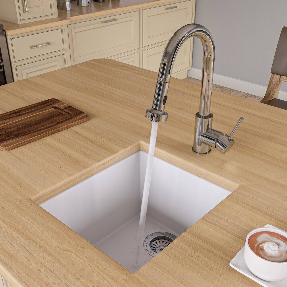 Angle. Alfi - White 17" Undermount Rectangular Granite Composite Kitchen Prep Sink - White.