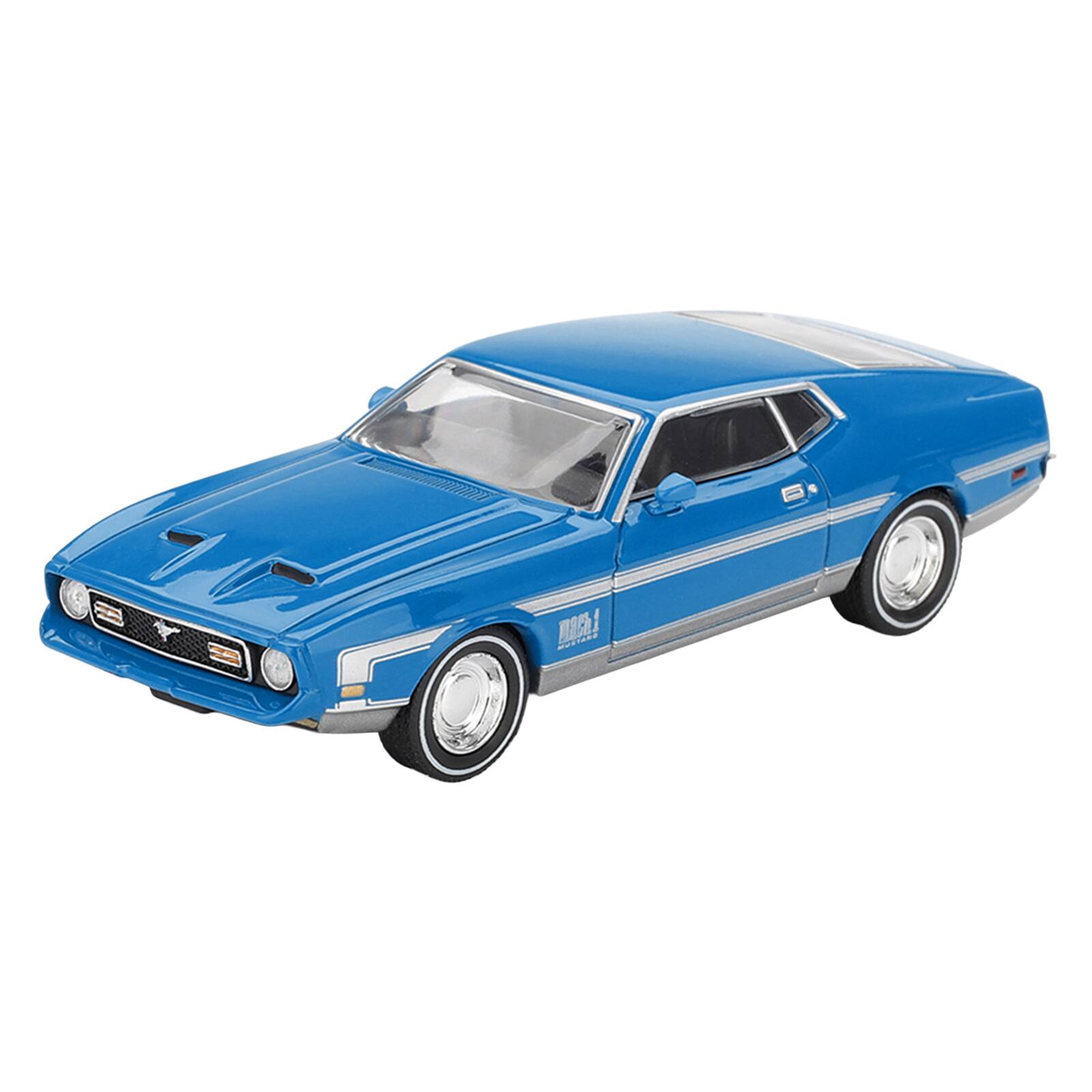 Alt View 3. True Scale Miniatures - Ford Mustang Mach 1 Grabber Blue with Silver Stripes Limited Edition 1/64 Diecast Model Car by Mini GT.