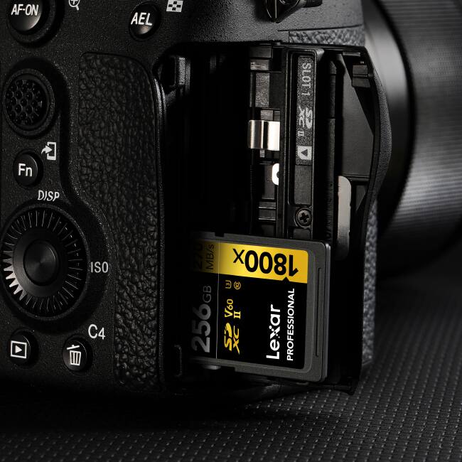 AF-ON T AEL Fn DISP ISO C4 SLOT1 1 270 MB/s 1800x X D 256 GB V60 II 256 CS DX Lexar PROFESSIONAL I UND