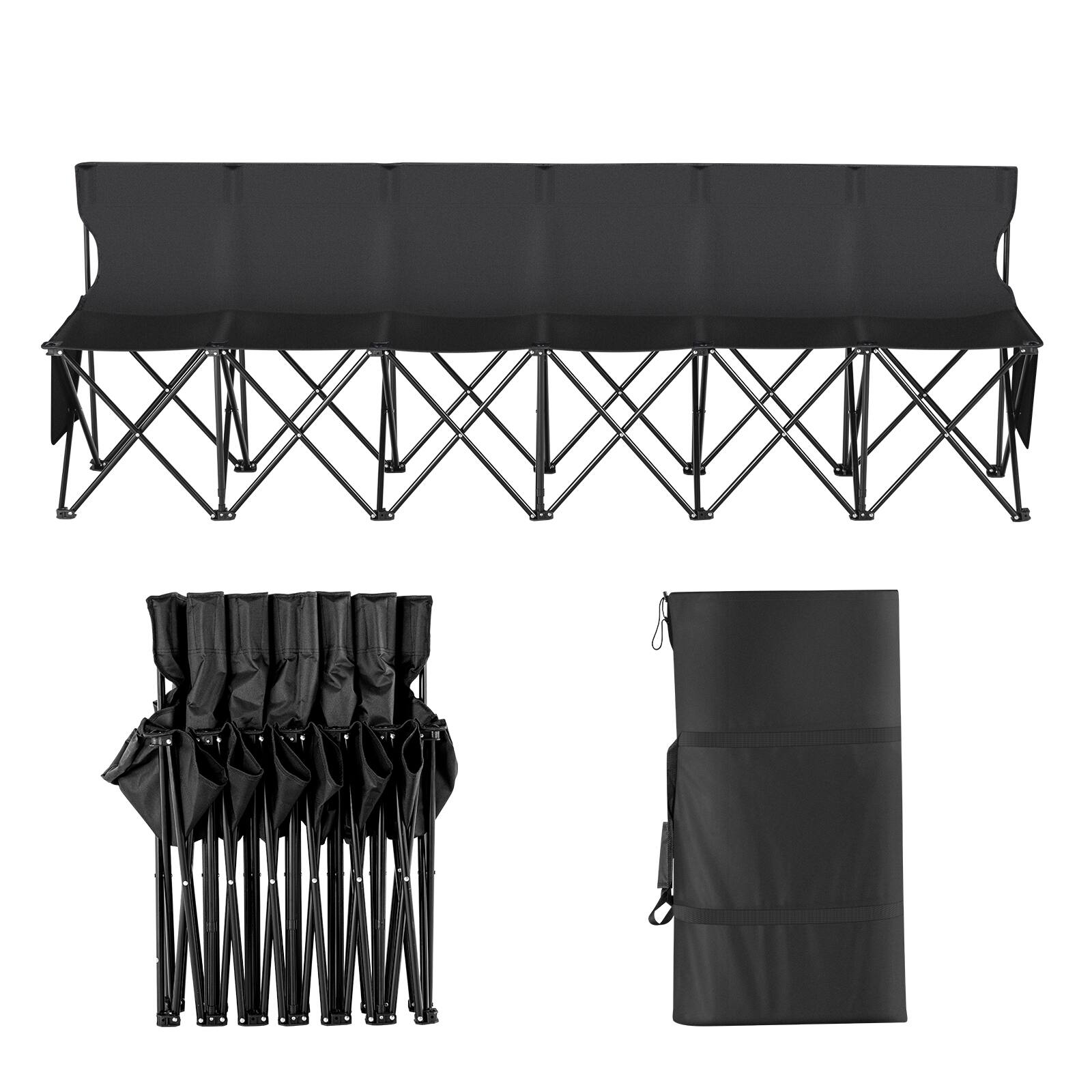 Alt View 5. VEVOR - Portable Folding Bench, 6 Seat Foldable Soccer Bench with Side Pockets and Carrying Bag - Black.