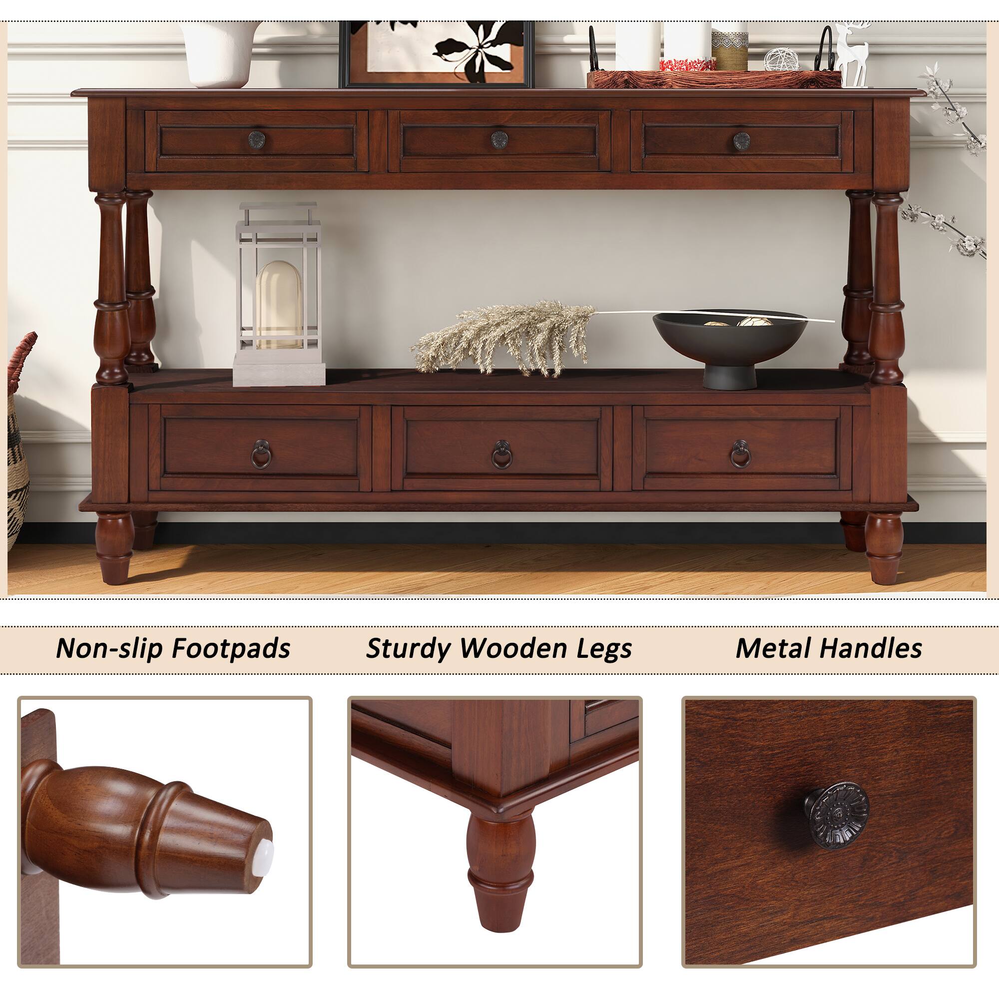 Non-slip Footpads  
Sturdy Wooden Legs  
Metal Handles