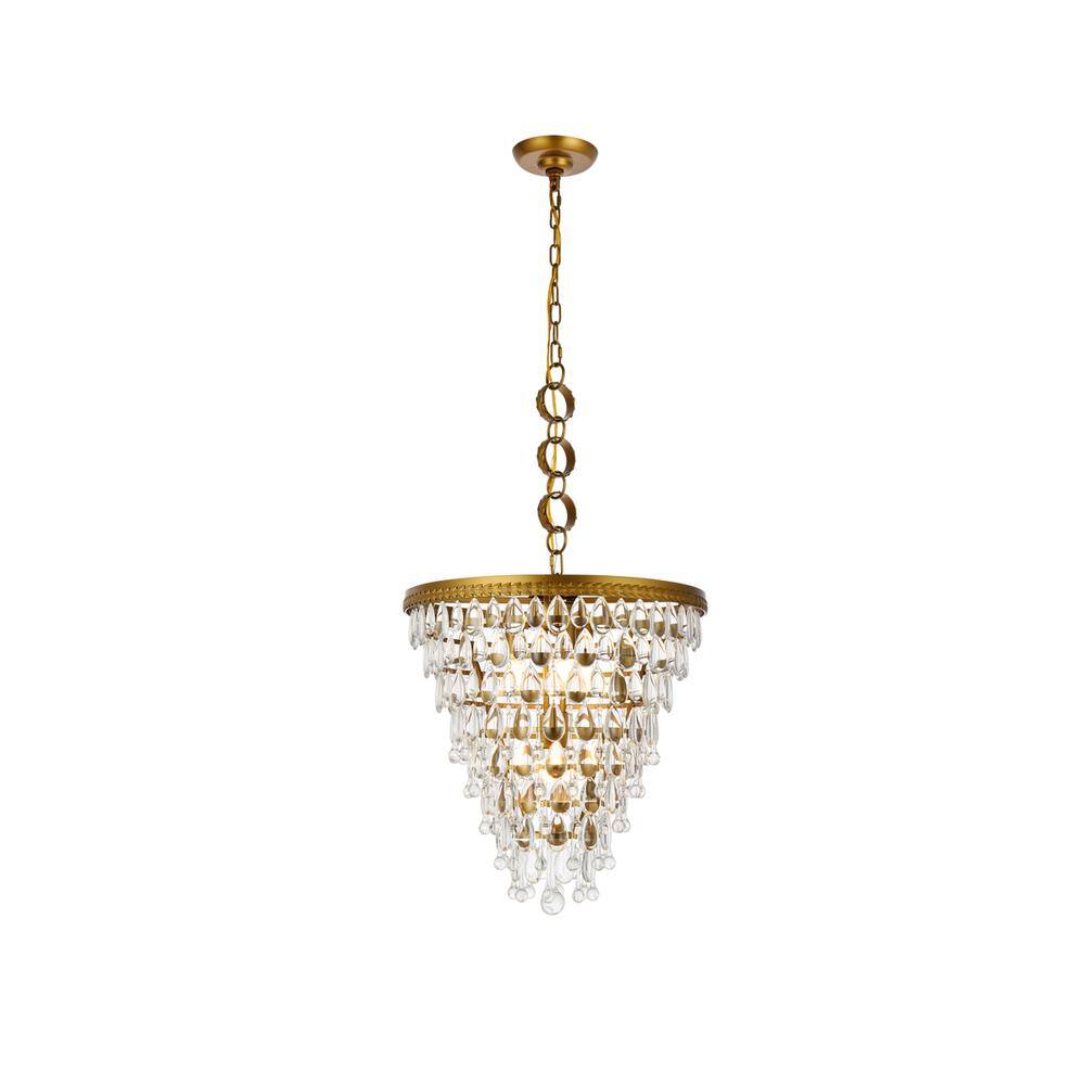 Left. Elegant Lighting - Nordic 5 lights brass pendant - Brass And Clear.