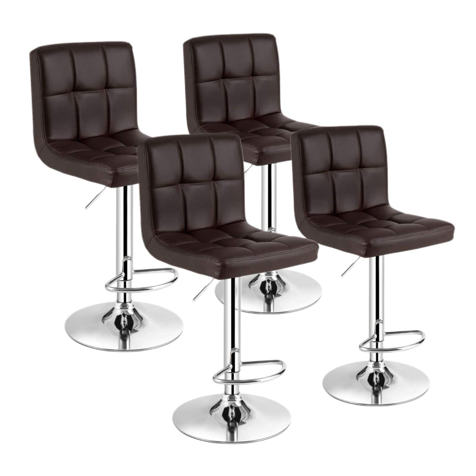Costway - Set of 4 PU Leather Bar Stool Swivel Bar Chair w/ Adjustable Height - Brown
