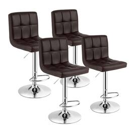 Costway - Set of 4 PU Leather Bar Stool Swivel Bar Chair w/ Adjustable Height - Brown