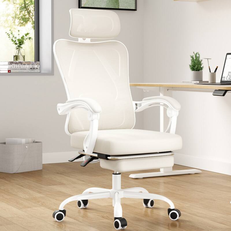 Angle. HTUTWOO - Ergonomic Office Chair with Footrest and Headrest,Desk Chair with Adjustable Lumbar Support & Breathable Mesh High Back - Beige.