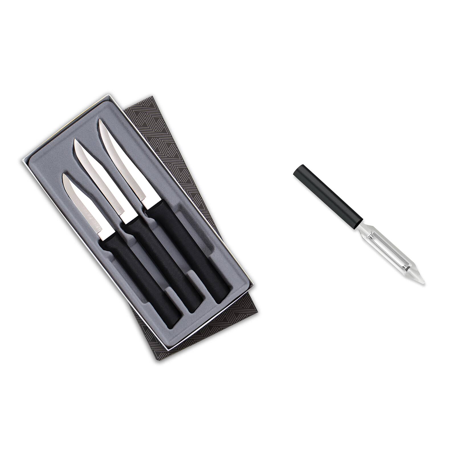 Front. Rada - 3 Piece Paring Knives Galore Set & 1.75-Inch Swivel Vegetable Peeler, Black Handless - Black.