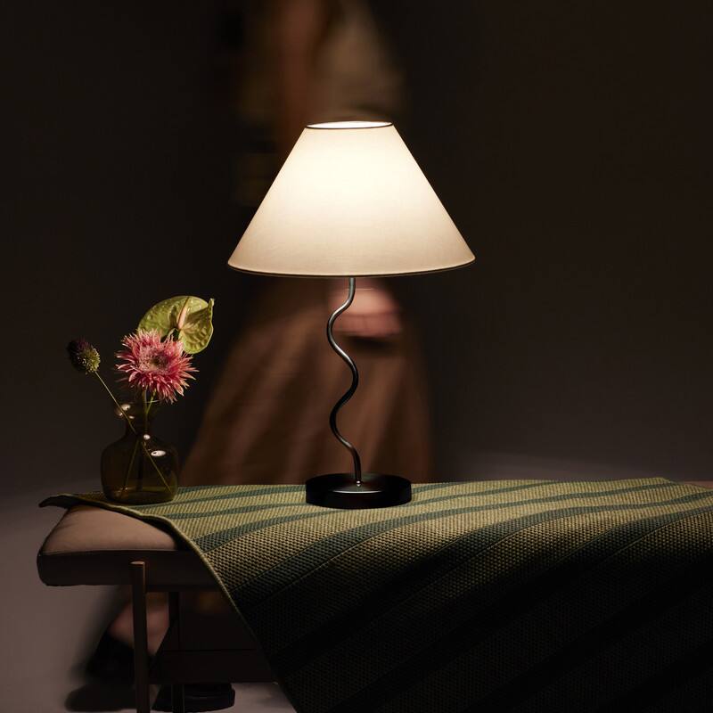 Alt View 1. Brightech - Squiggle LED Midcentury Modern Standing Dimmable Bedside Nightstand Desk Lamp with Ivory White Fabric Empire Shade - Classic Matte Black.