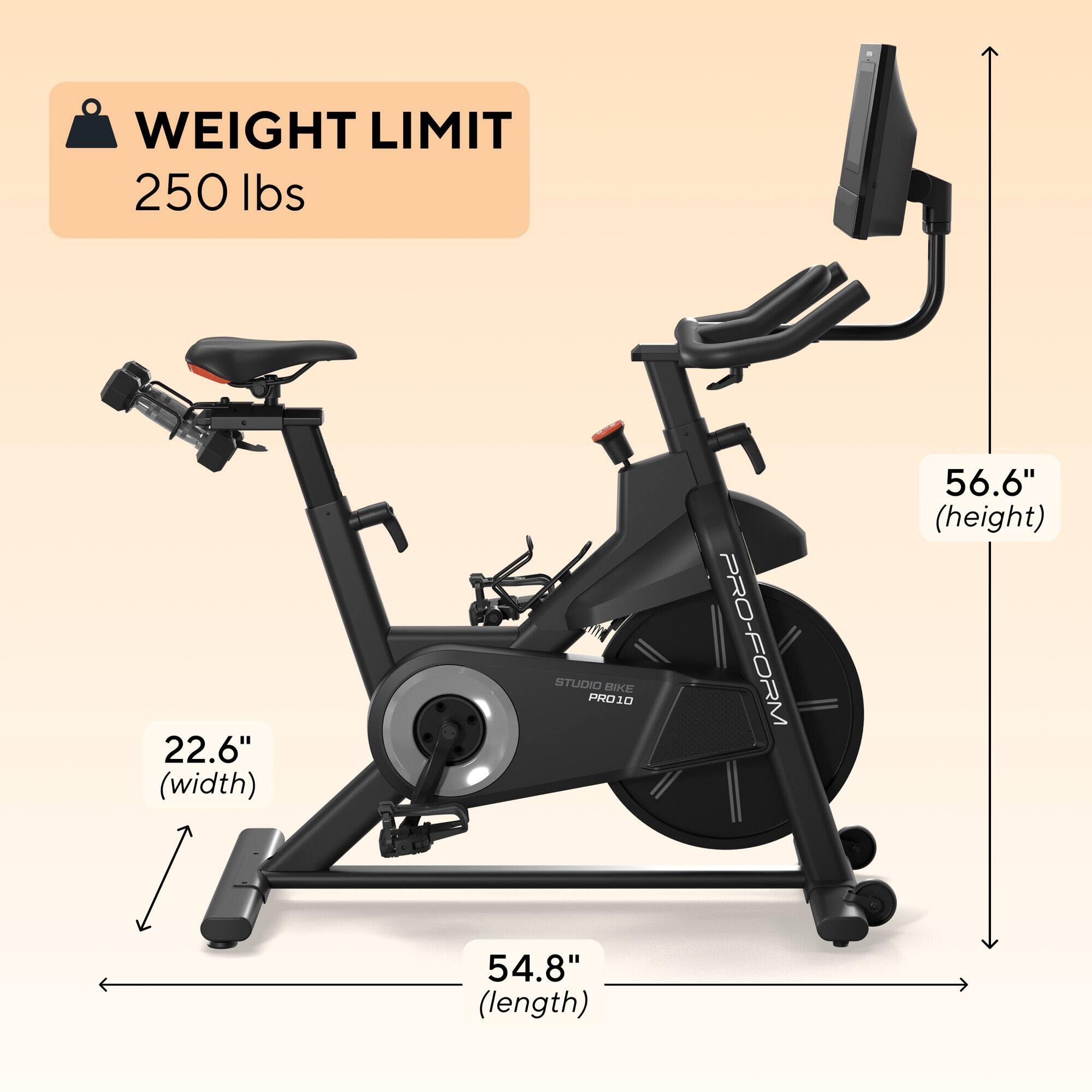 WEIGHT LIMIT 250 lbs  
22.6" (width)  
56.6" (height)  
54.8" (length)  
STUDIO MKE PRO10 PRO-FORM