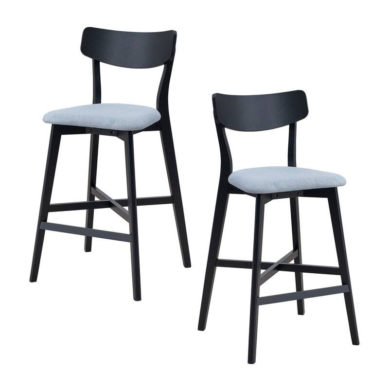 Alt View 4. HTUTWOO - Upholstered Wooden Bar Chairs Set of 2, with Backrest & Footrest, Ergonomic Counter,for Kitchen, Island, Pub - Black.