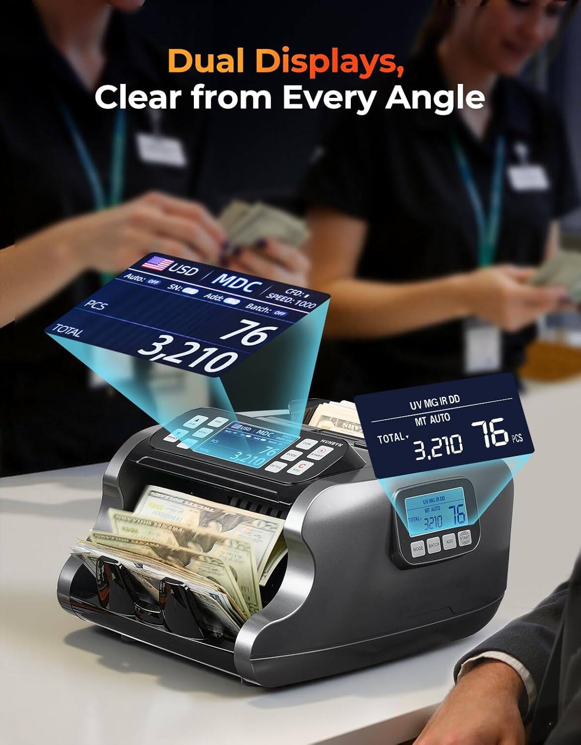 Dual Displays, Clear from Every Angle

Auto: USD OFF MDC SN: CFO: Adde SPEEO: PCS Batch: 1000 OFF TOTAL 76 3,210 use MDC OE 3.210 76 MG IR DD UV MT AUTO TOTAL. 3,210 76 PCS 5SR UV NG:00 m MT AUTO A. 3210 76 X SATON MODE