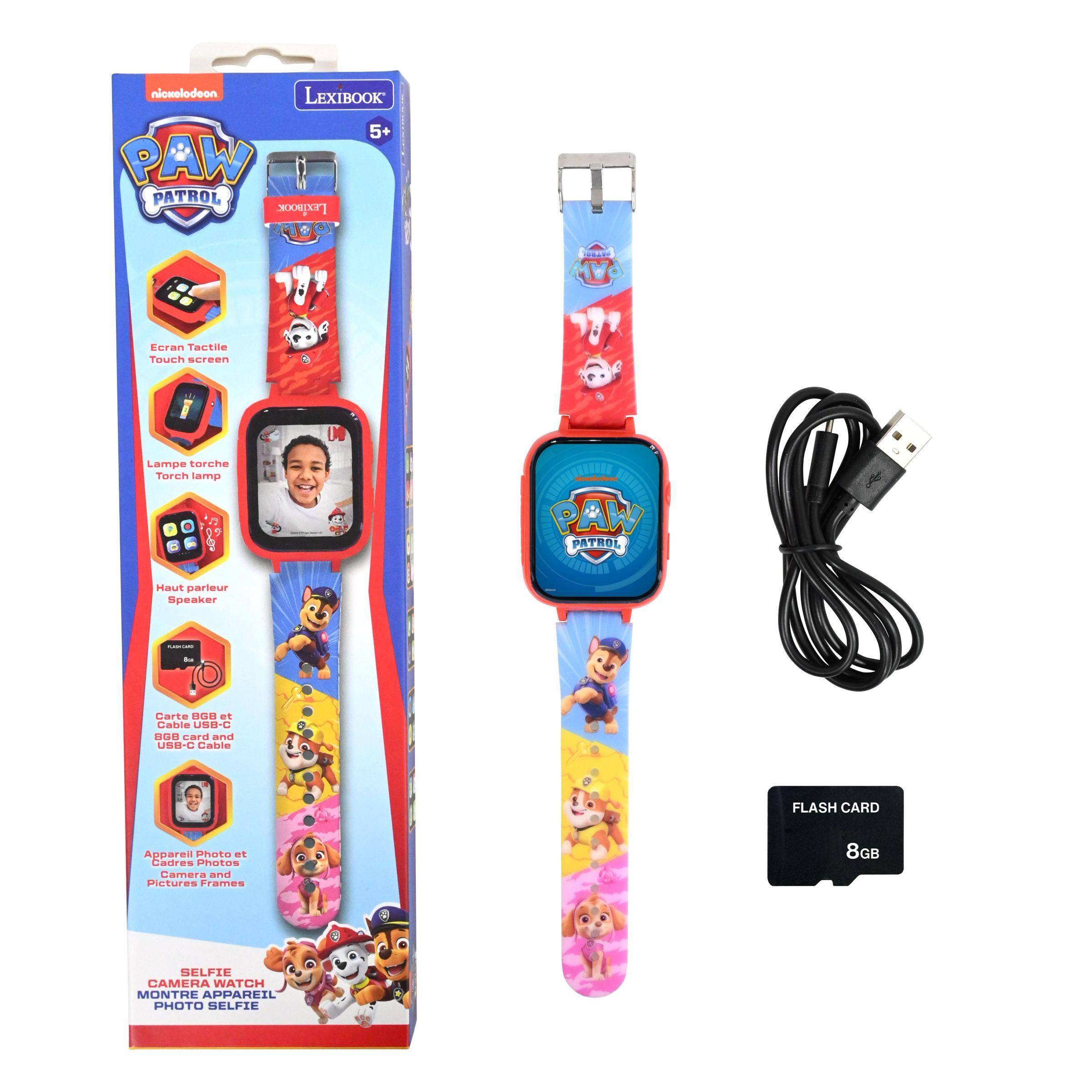 nickelodeon LEXIBOOK 5+ PAW PATROL LEXIBOOK

- Ecran Tactile Touch screen
- Lampe torche Torch lamp
- Haut parleur Speaker
- Carte BGB et Cable USB-C BGB card and USB-C Cable
- FLASH CARD 8GB
- Appareil Photo et Cadres Photos Camera and Pictures Frames
- SELFIE CAMERA WATCH MONTRE APPAREIL PHOTO SELFIE