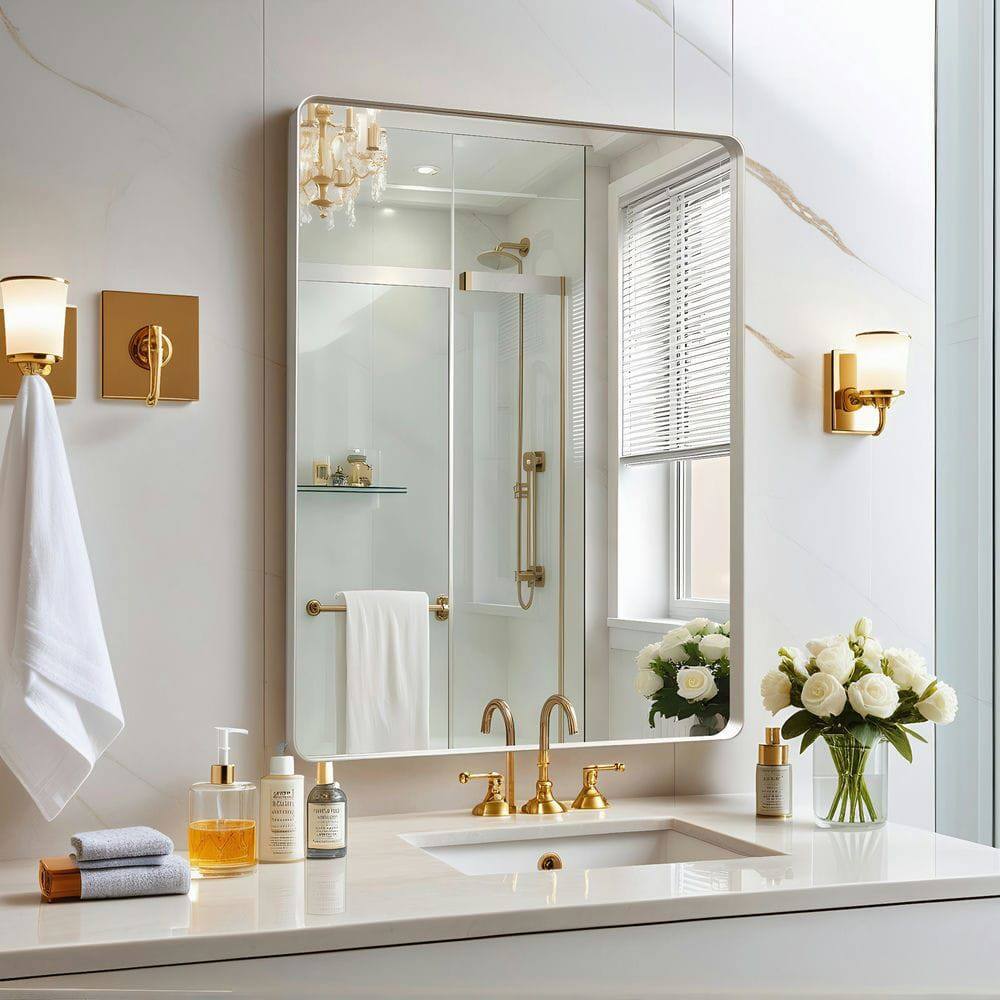 Alt View 8. Kadyn - 32x24 Inch Rectangle Wall Mirror with Rounded Corners and Silver Metal Frame - Silver.