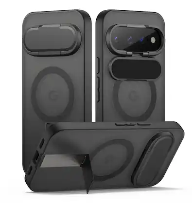 Front. SURITCH - Case for Google Pixel 11 Pro XL Translucent Back Cover with Kickstand & Camera Cover, Compatible with Magsafe - Aurora Black.