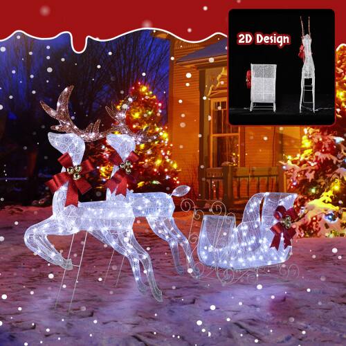 Alt View 3. Winado - 2PCS Pre-Lit Lighted Reindeer and Sleigh (Set of 3 ) Outdoor Christmas Decoration with 270 LED Lights - White.