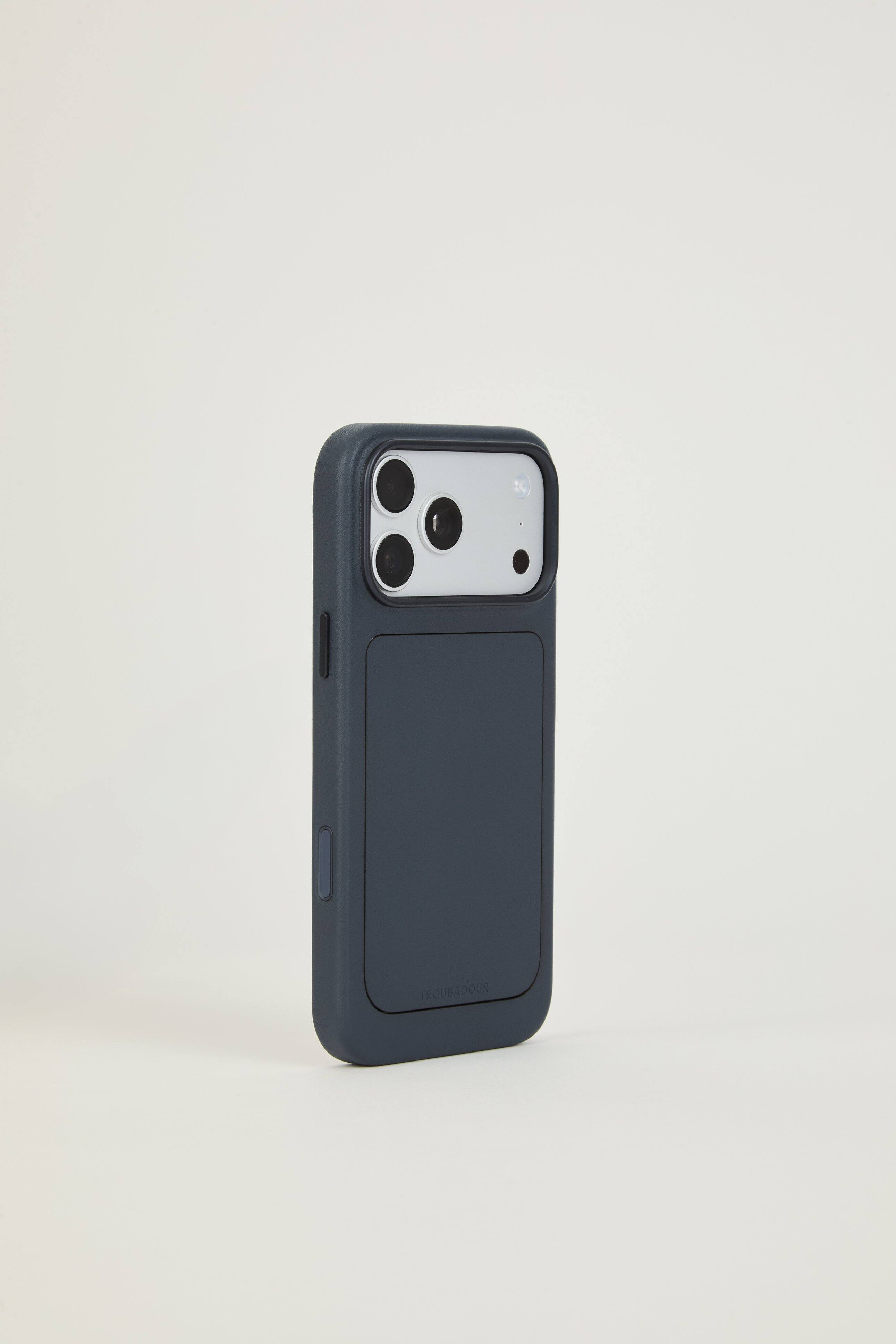 Angle. Troubadour - iPhone 18 Pro Max Modular Leather Case - Basalt.