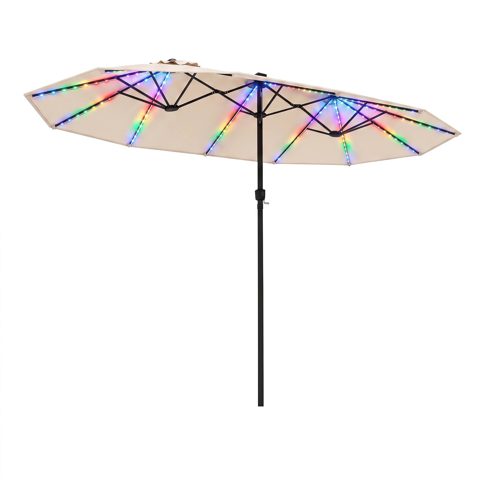 Alt View 8. Gymax - Gymax 15.5 FT Extra-Large Patio Umbrella w/12 Ribs 12 Light Modes 144 Solar LED Lights Beige - Beige.