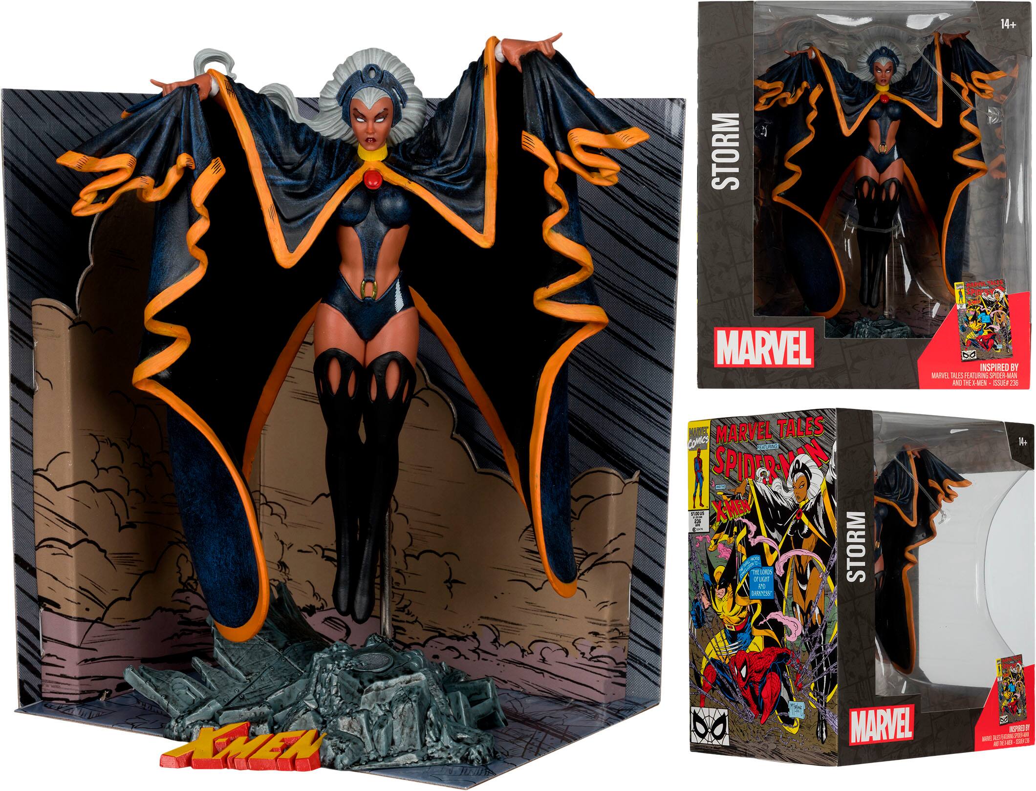 The image features a Marvel Comics inspired Storm figure, which is a part of the Marvel Tales comic series. The figure is displayed in a box, and it appears to be a collectible item. The box also contains a comic book, which is likely related to the Storm character. The overall theme of the image revolves around the Marvel Comics universe and the Storm character.