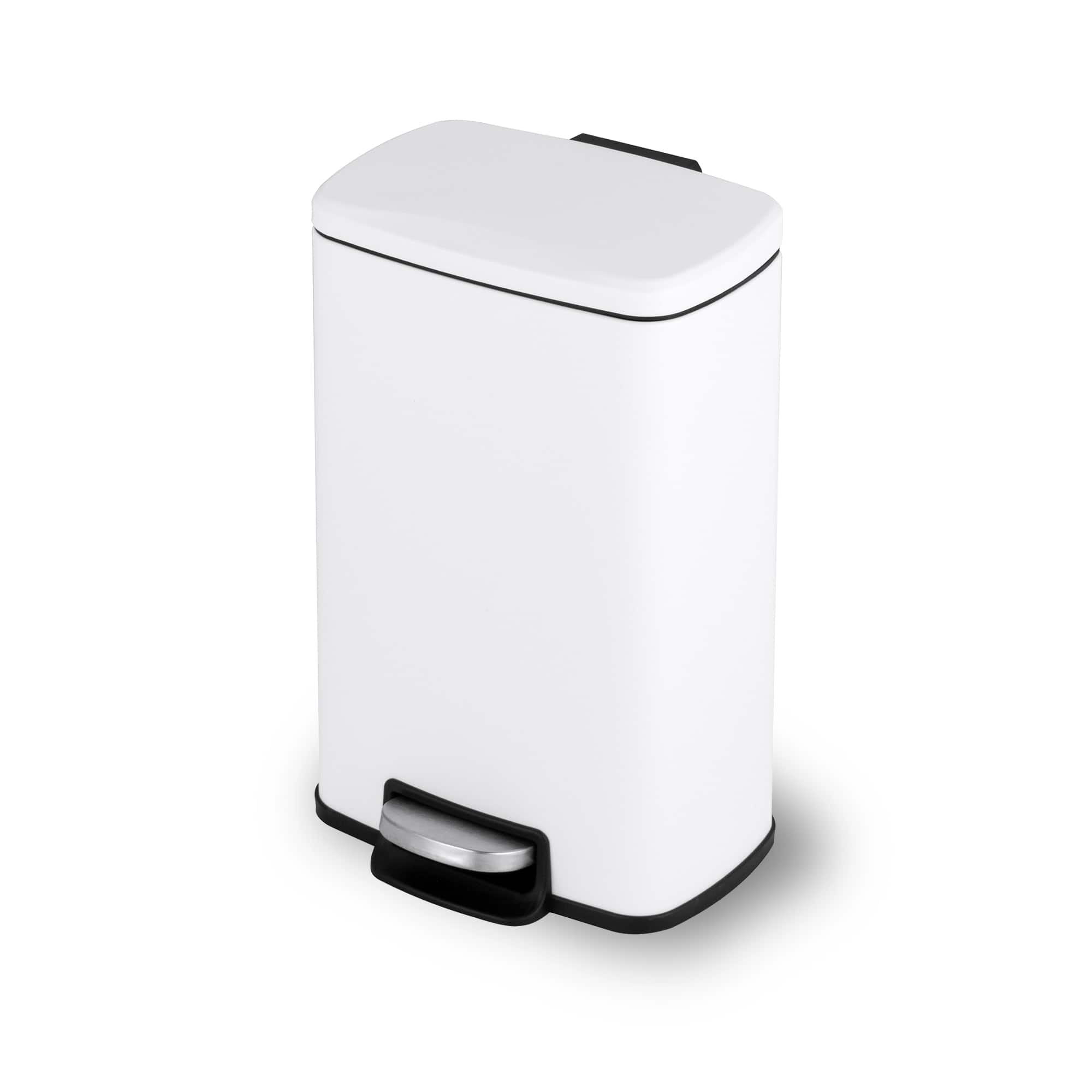 Front. Innovaze - 1.3 Gal./5 Liter Rectangular Matt White Step-on Trash Can for Bathroom and Office - White.