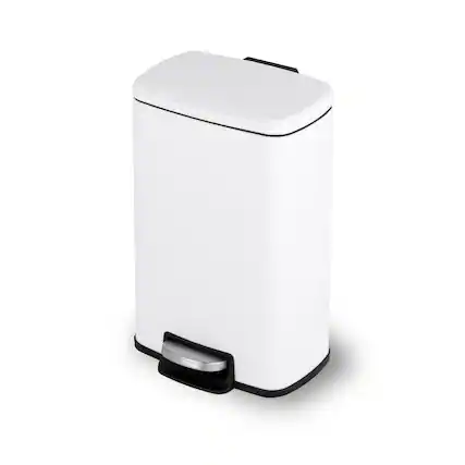 Front. Innovaze - 1.3 Gal./5 Liter Rectangular Matt White Step-on Trash Can for Bathroom and Office - White.