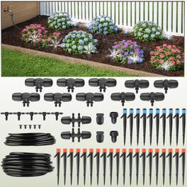 Pure Garden - 100ft Adjustable Drip Irrigation System with Sprinklers for Yard, Drip Irrigation Emitters, 1/4” Tubing and 5/16” Hose - Black