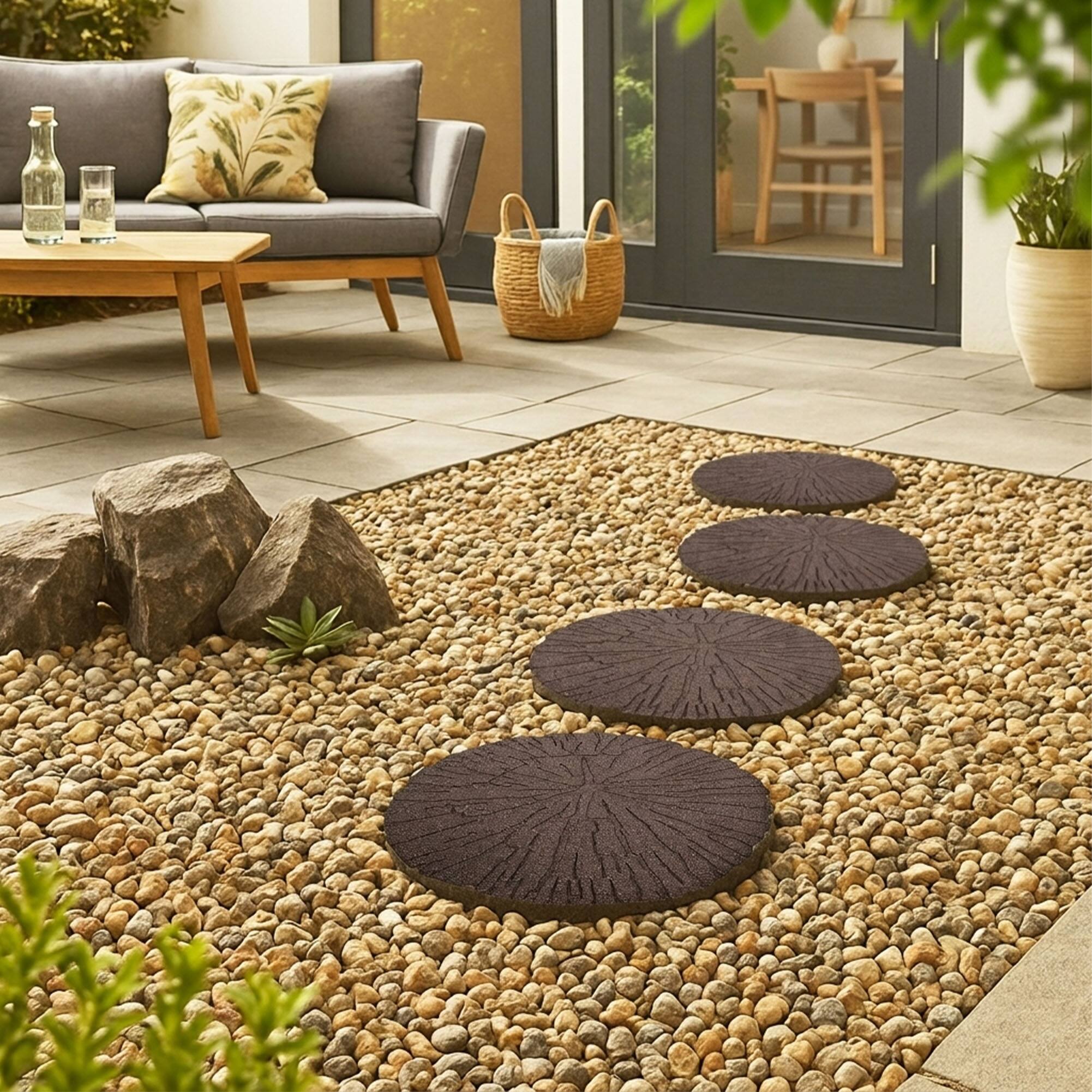 Alt View 3. Tierra Verde - TierraVerde 4 Pack 18x18" Cracked Log Round Decorative Stepping Stones, Brown - Brown.