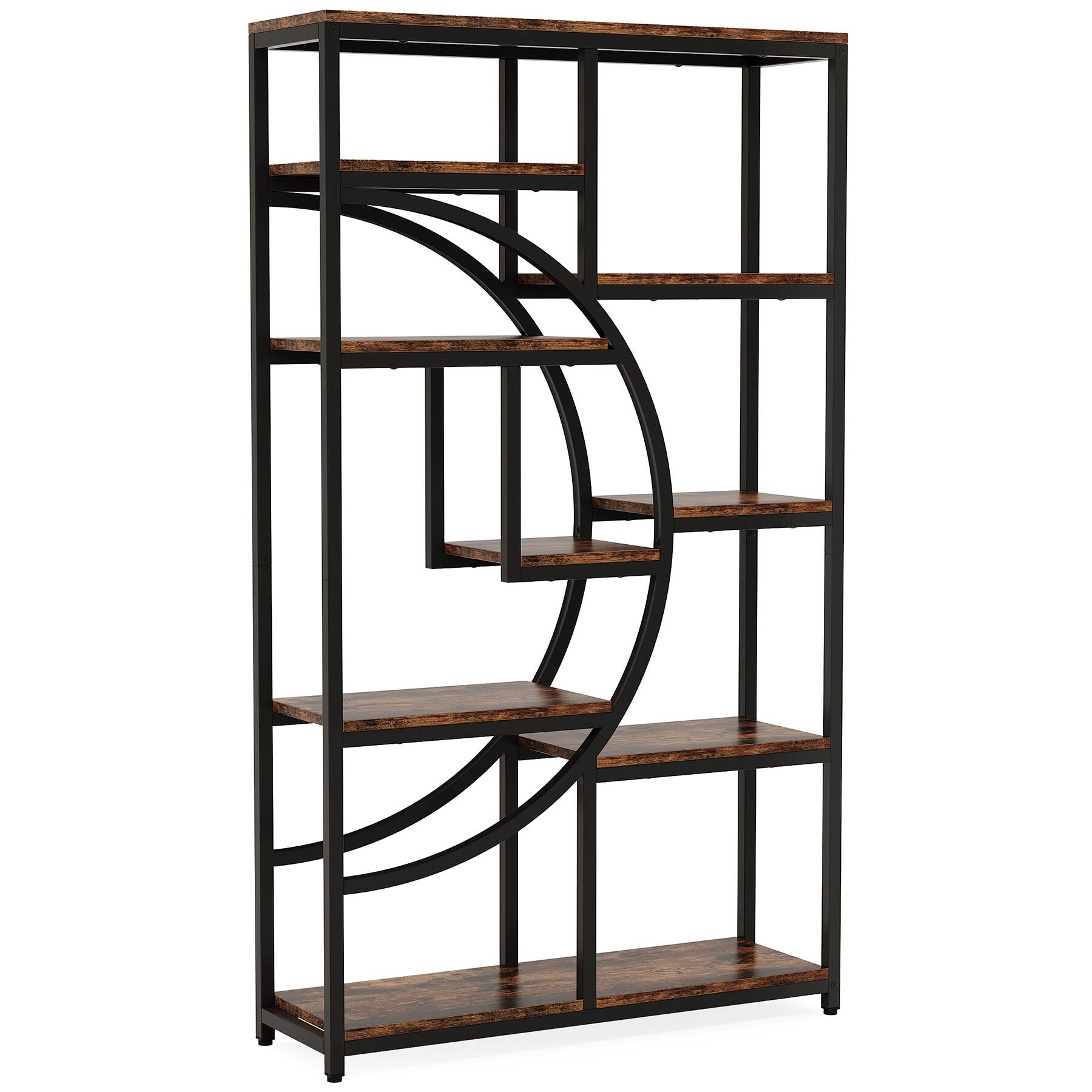 Left. TinyHomie - 68.89in Height Industrial 5-Tier Rustic Brown and Black Corner Etagere Bookshelf with 9 Open Shelves - Rustic Brown.