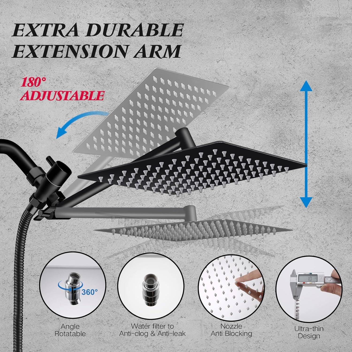 EXTRA DURABLE EXTENSION ARM

180° ADJUSTABLE

- Angle Rotatable
- Water filter to Anti-clog & Anti-leak
- Nozzle Anti Blocking
- Ultra-thin Design