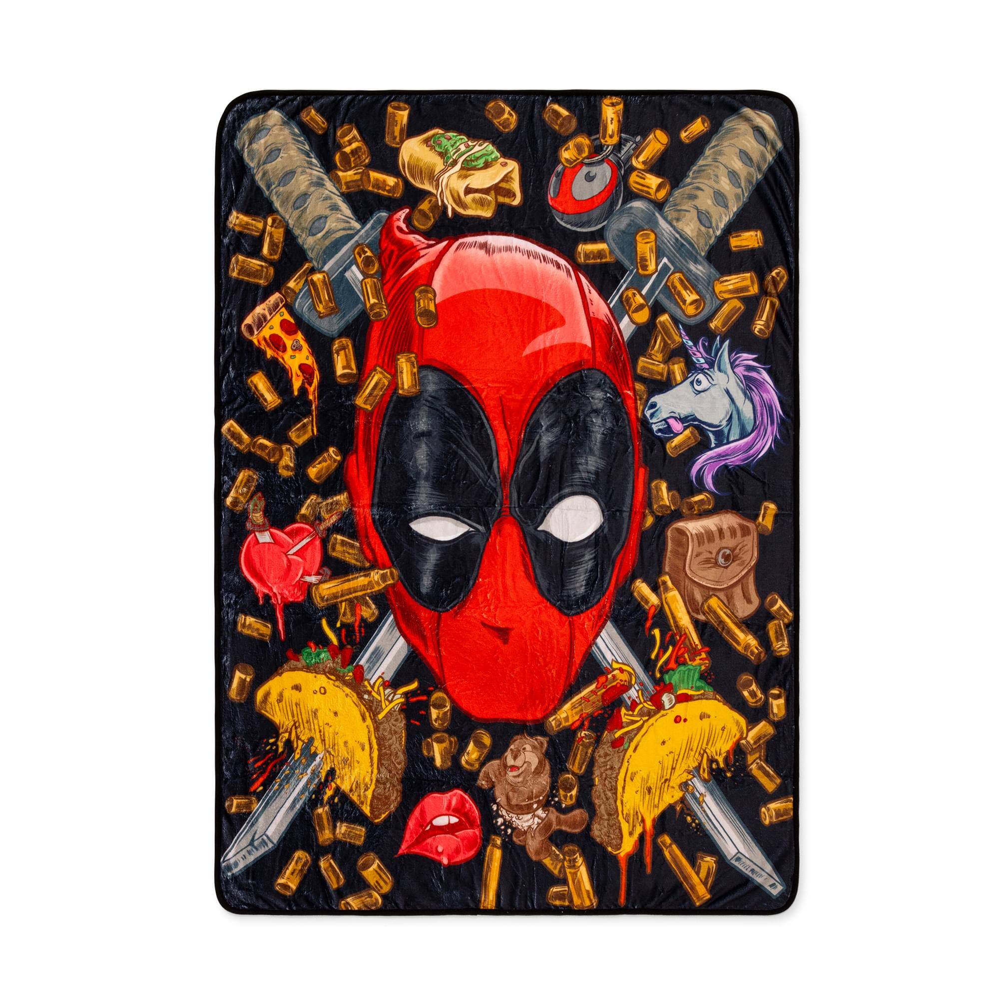Front. Surreal Entertainment - Marvel Deadpool Icons Fleece Throw Blanket | 45 x 60 Inches - Multi-Colored.
