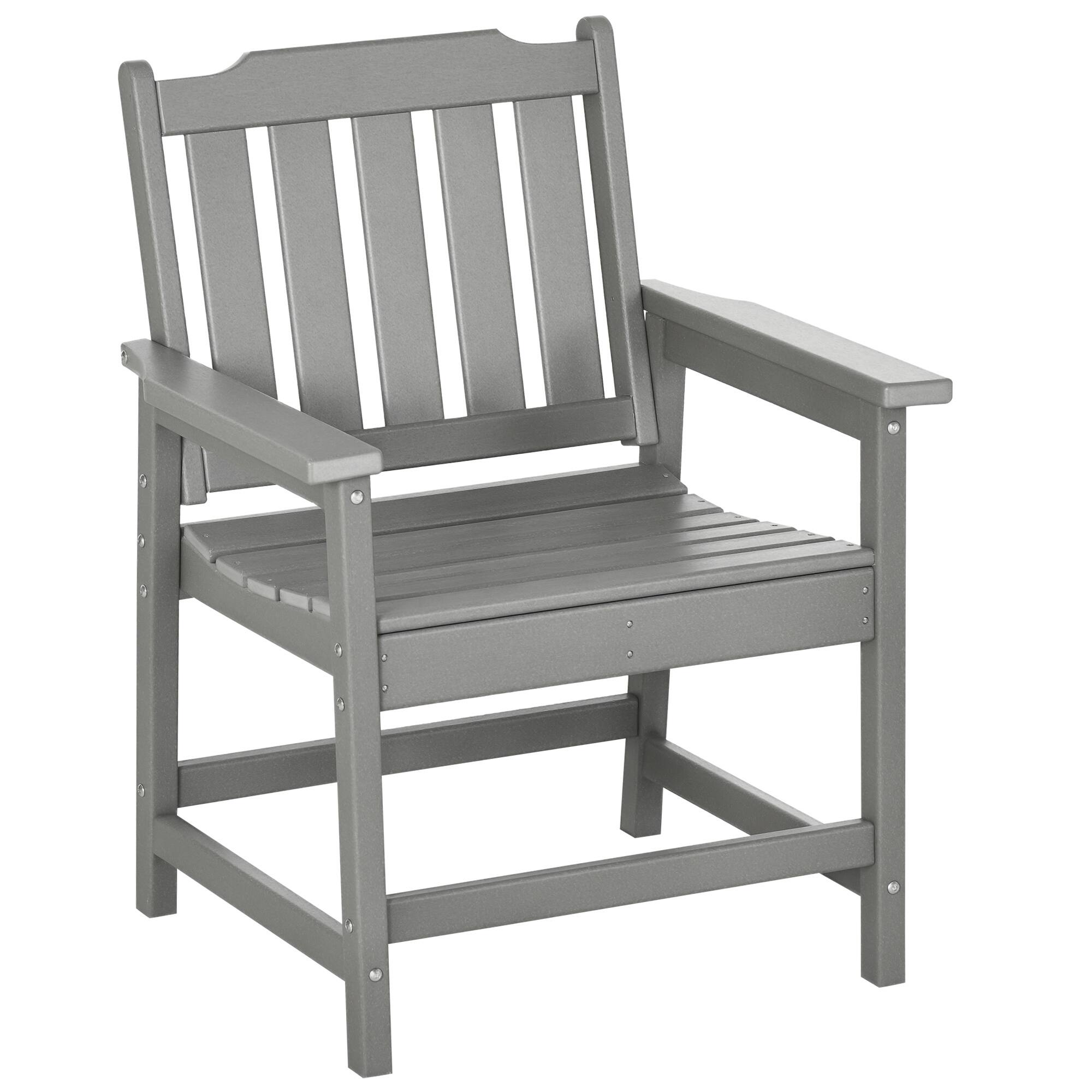 Outsunny - Patio Chair with Armrests, Slatted Back Armchair - Gray