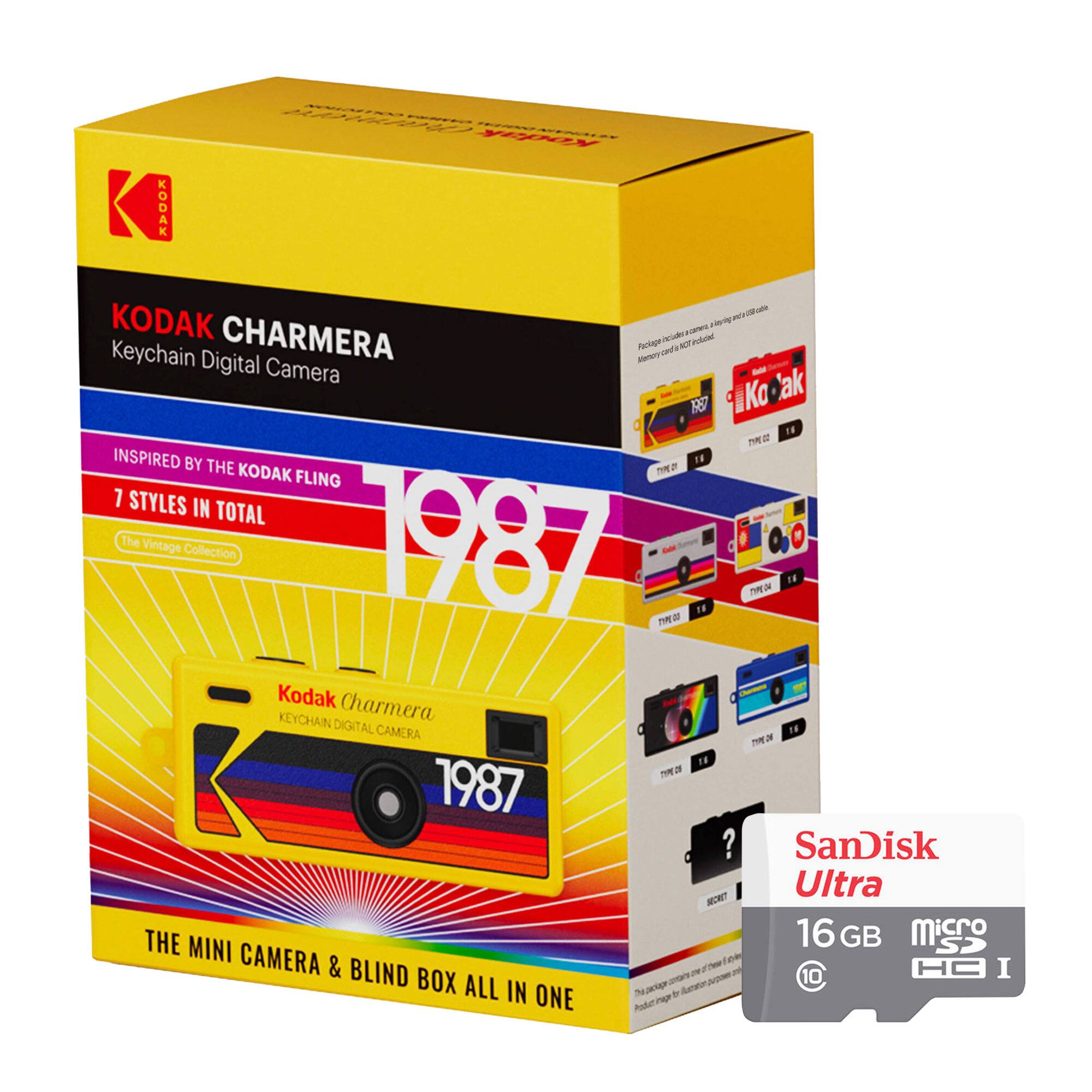 Kodak - Charmera Keychain Digital Camera Blind Box with 16GB Ultra UHS-I microSDHC - Black