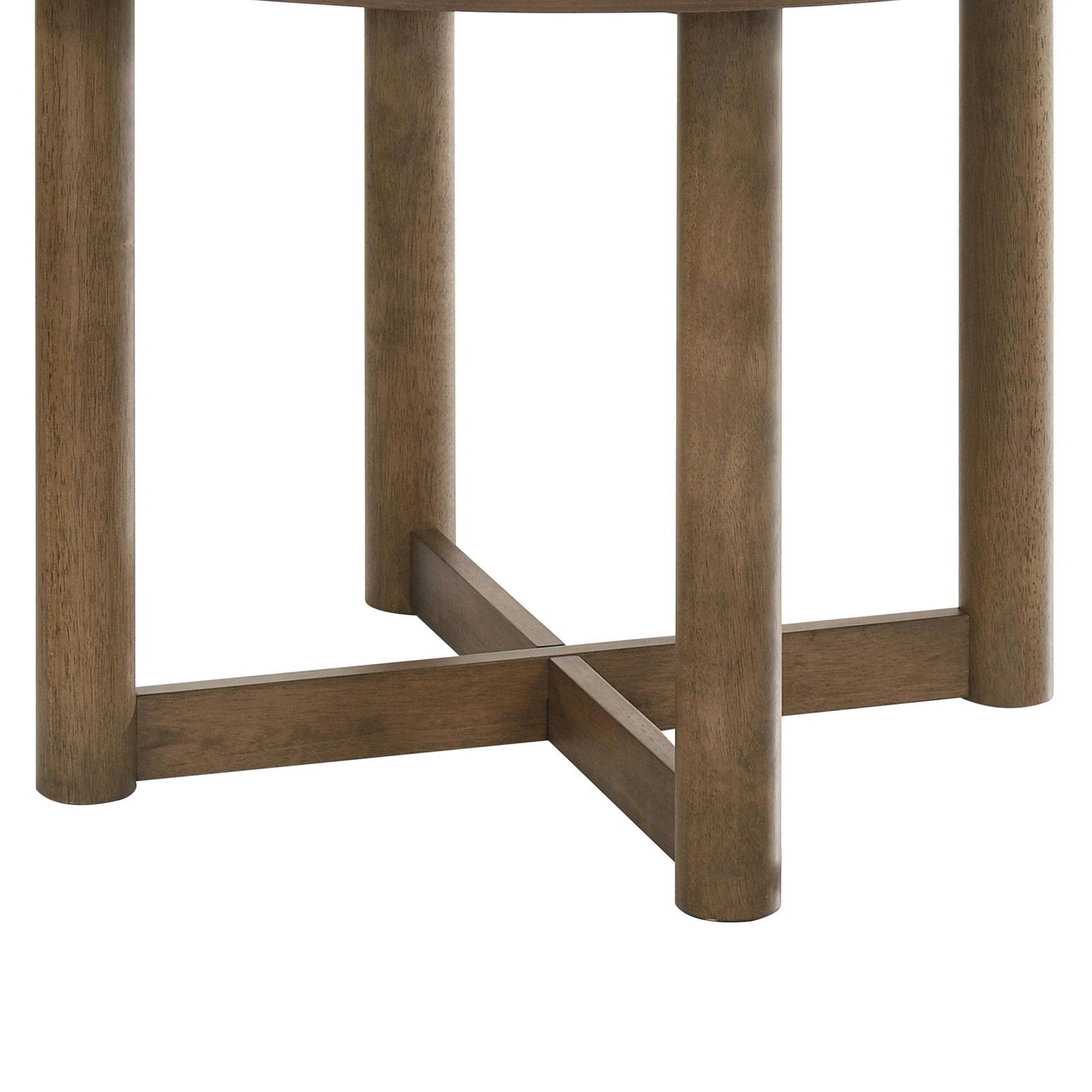 Alt View 3. Manhattan Lane - Billie Dining Table, Wood Frame, Cross Legs, Round 46 Inch - Brown.