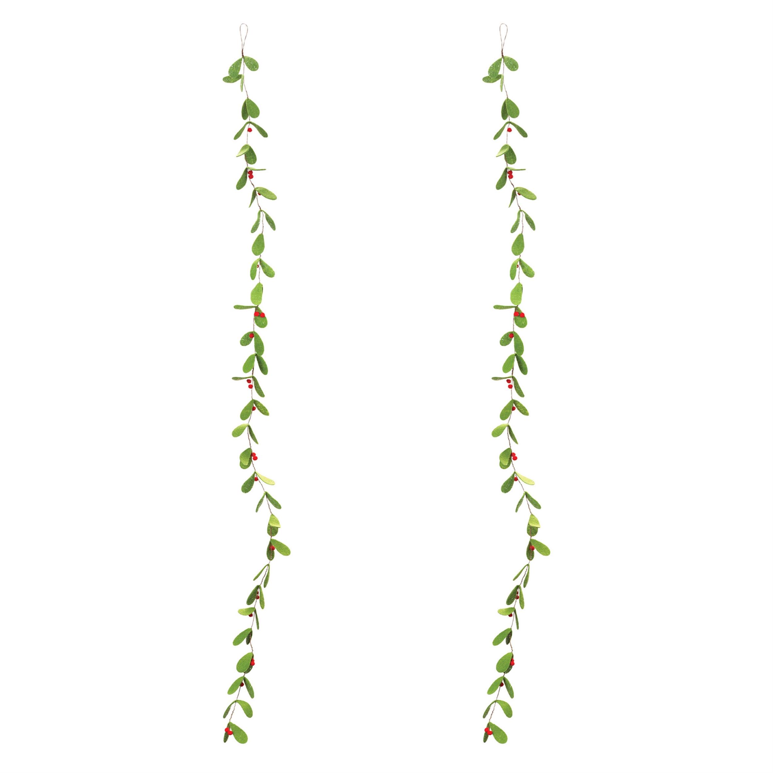 Left. BreeBe - Fabric Mistletoe String Garland (Set of 2) - Green.