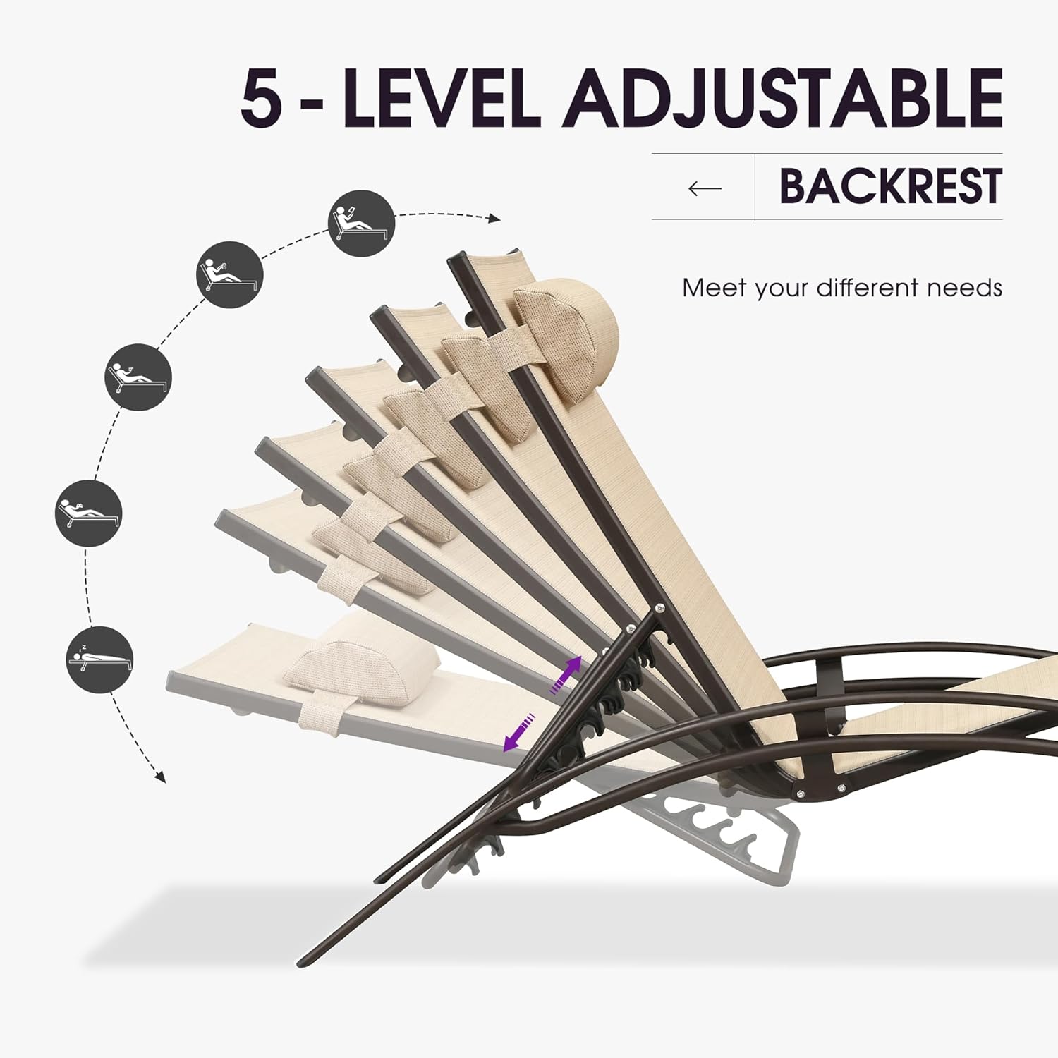 5 - LEVEL ADJUSTABLE BACKREST  
Meet your different needs