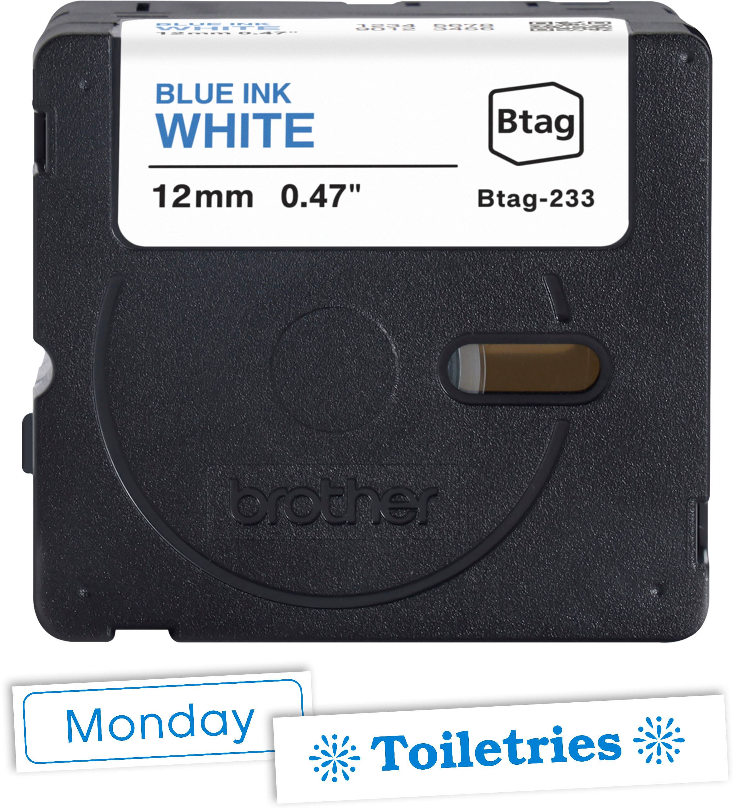 Blue Ink White 12mm 0.47" Btag-233 or other Monday Toiletries