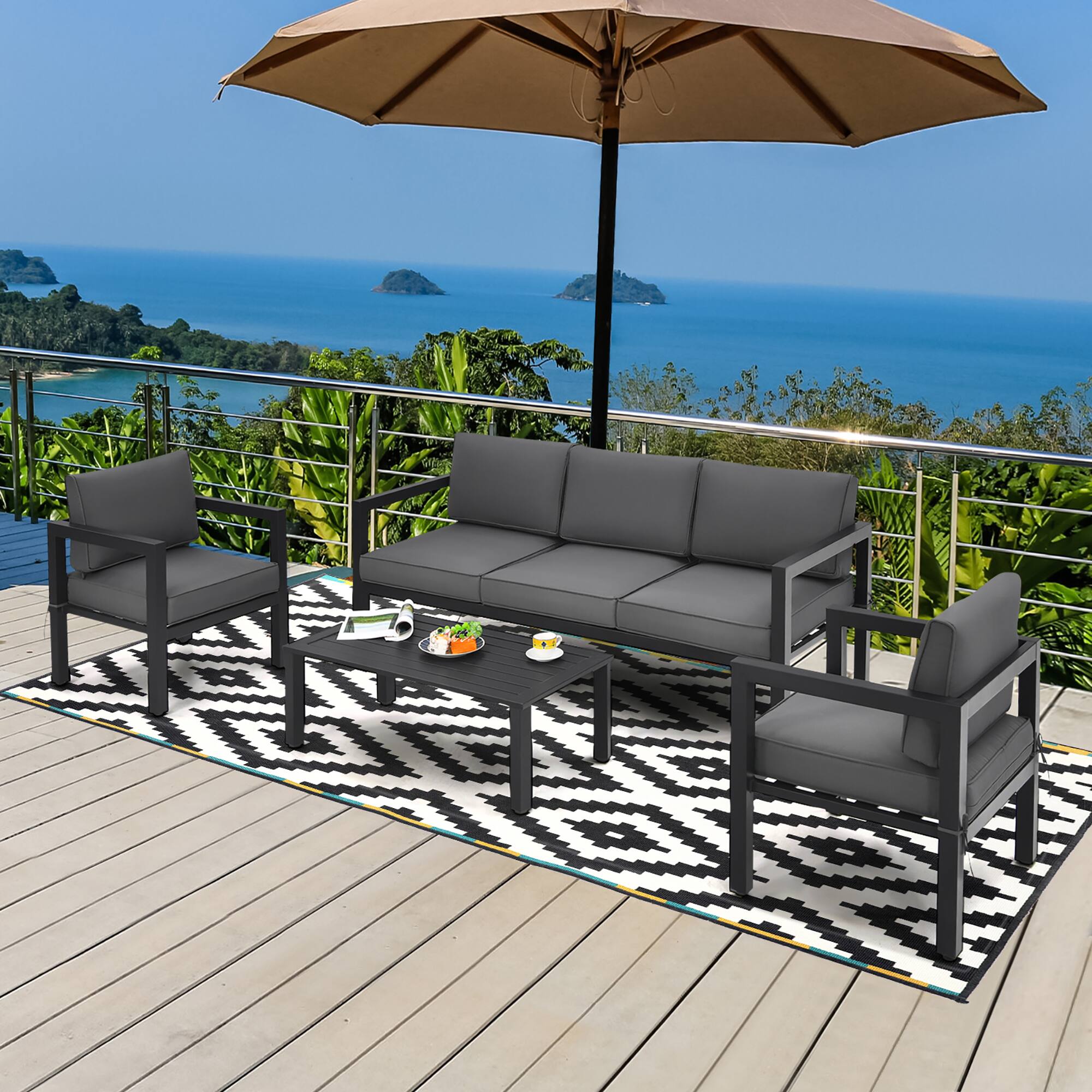 Alt View 2. Costway - Costway 4-Piece Outdoor Patio Furniture Set Sectional Sofa Set Coffee Table - Gray.