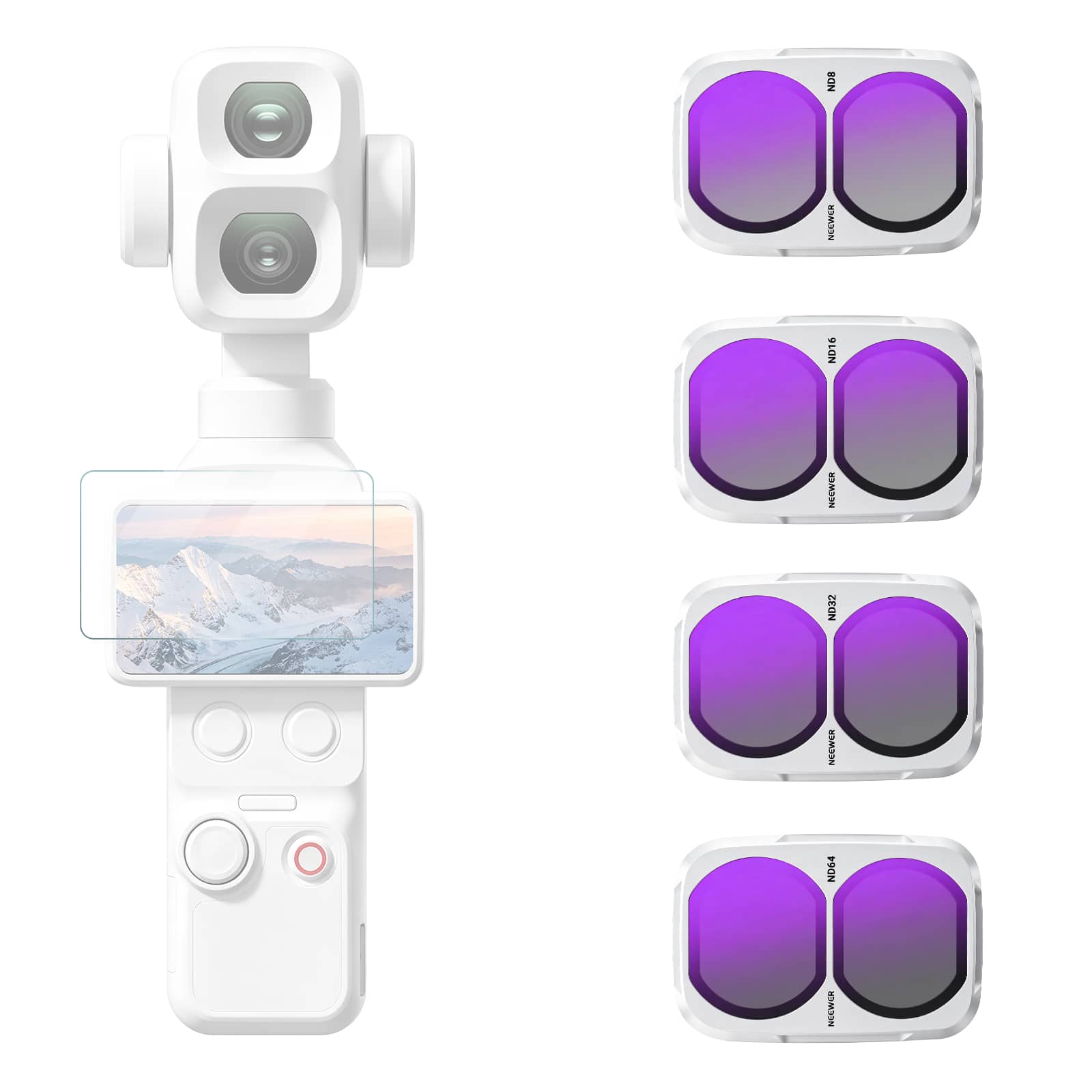 Neewer - ND Filter Set for DJI Osmo Pocket 4P, ND8/16/32/64, White, w/ Screen Protector