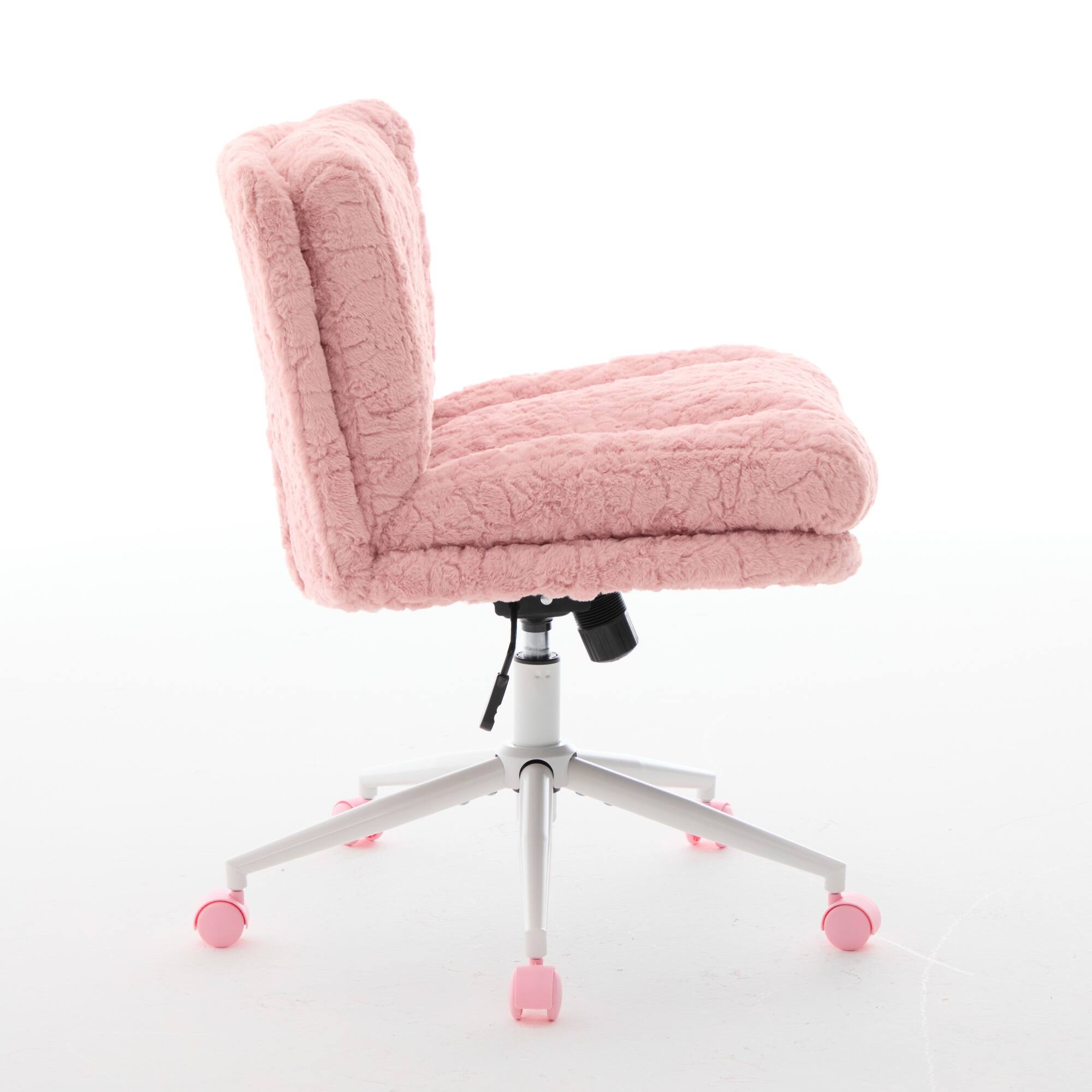 Alt View 3. GOODSILO - Extra Wide Plush Faux Fur Office Chair with Adjustable Height and 360-Degree Swivel for Home Workspace - Pink.