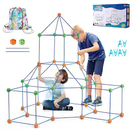 Glintex - Kids Fort Building Kit, 120PCS STEM Construction Toy with Rods and Balls for Indoor Outdoor Creative Play