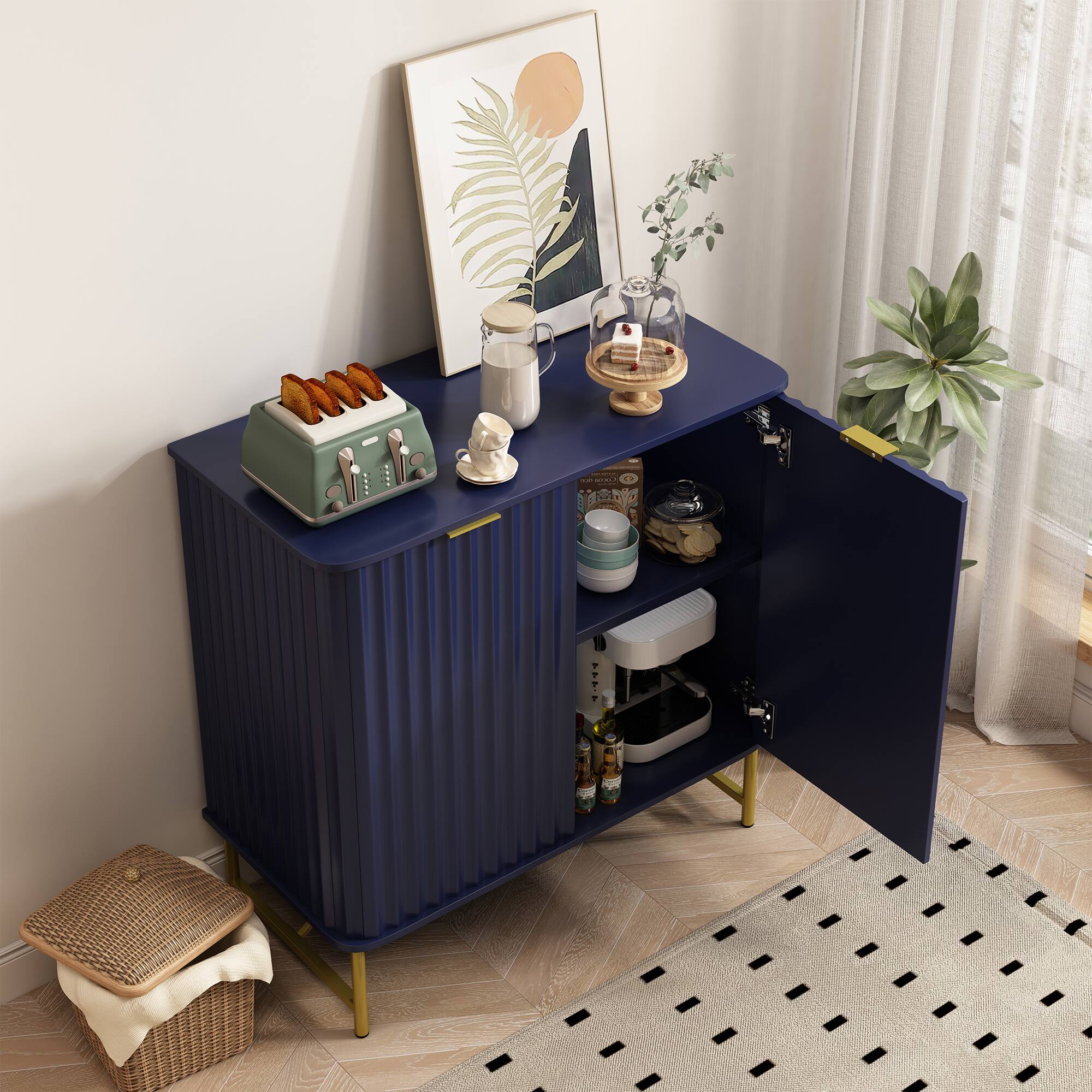 Alt View 3. Boyel Living - Blue 2 Doors Accent Cabinet Bedroom Living Room Storage Cabinet with Shelves - Blue.