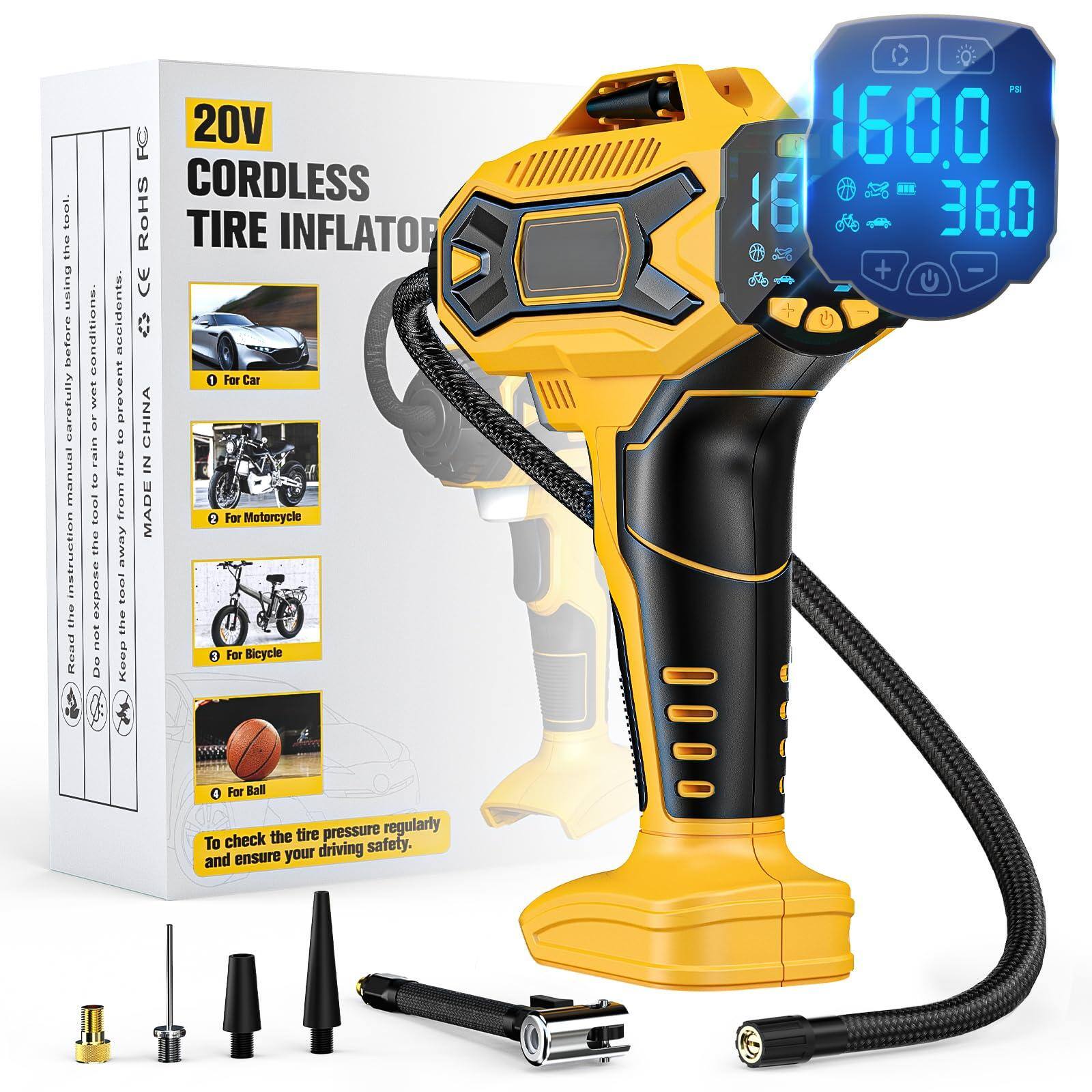 JETRANSPORT - Tire Inflator Air Compressor Compatible With Dewalt 20v Max 160 Psi Cordless Portable Electric Pump 2025 Bi - Standing Style for Dewalt 20v