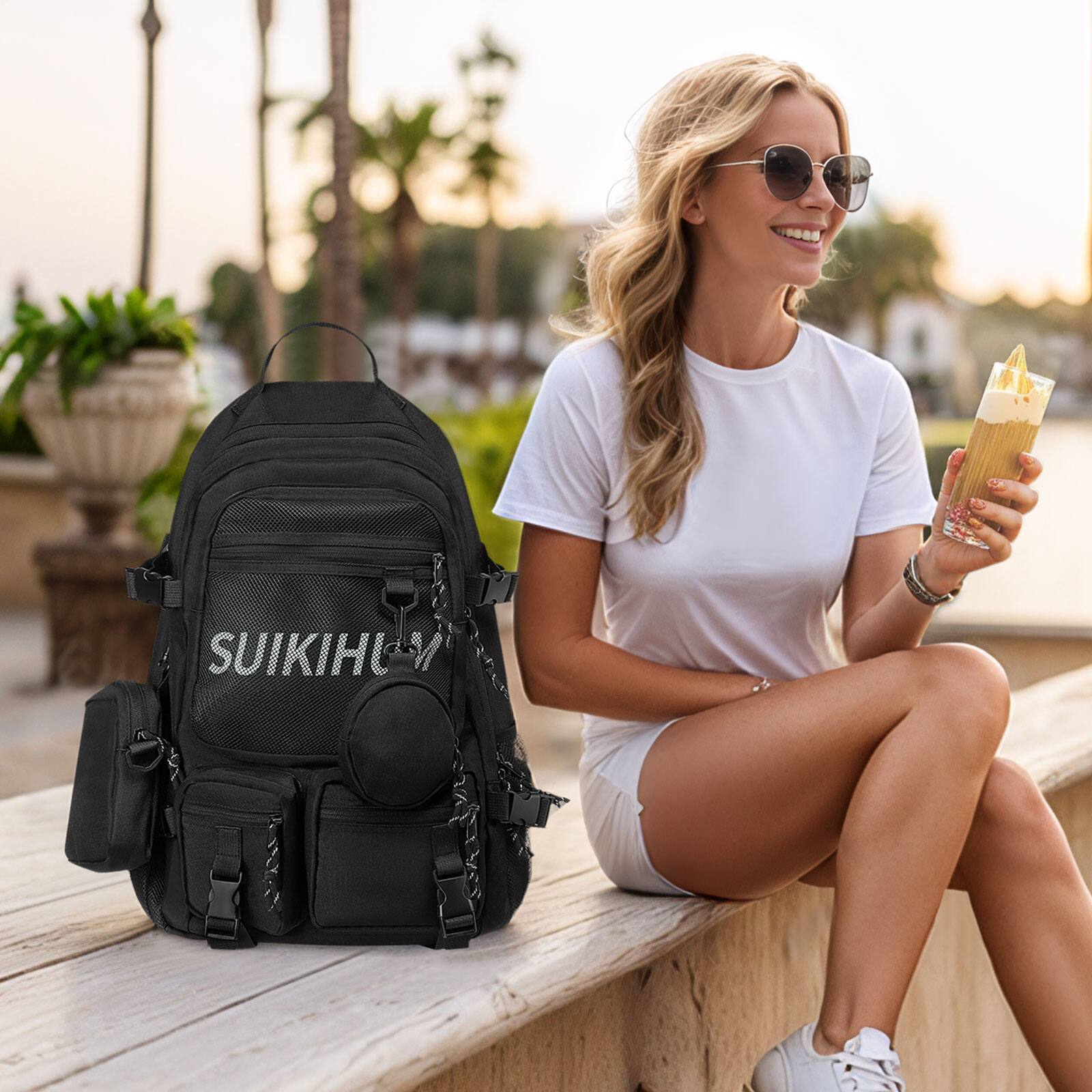 Alt View 6. Unique Bargains - Laptop Backpack for Women, 13" College Schoolbag, Hanging Pockets, Korean Style, Y2k Fashion Backpack - Black.