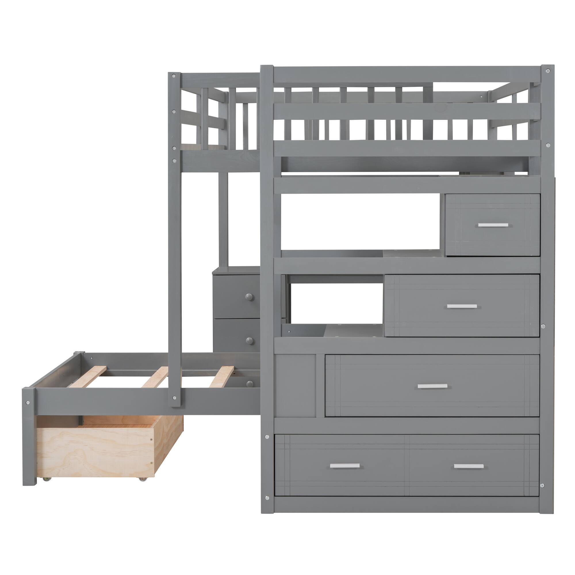 Alt View 8. Tiramisubest - Full Over Twin Bunk Bed with Desk, Gray - Solid Wood, 98x80x65 inches, Space-Saving - Gray.