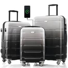 BreeBe - 3-Piece Luggage Set 20" with USB Port, Airline Certified Carry-On, ABS+PC Hard Shell Suitcases with Spinner Wheels - Black