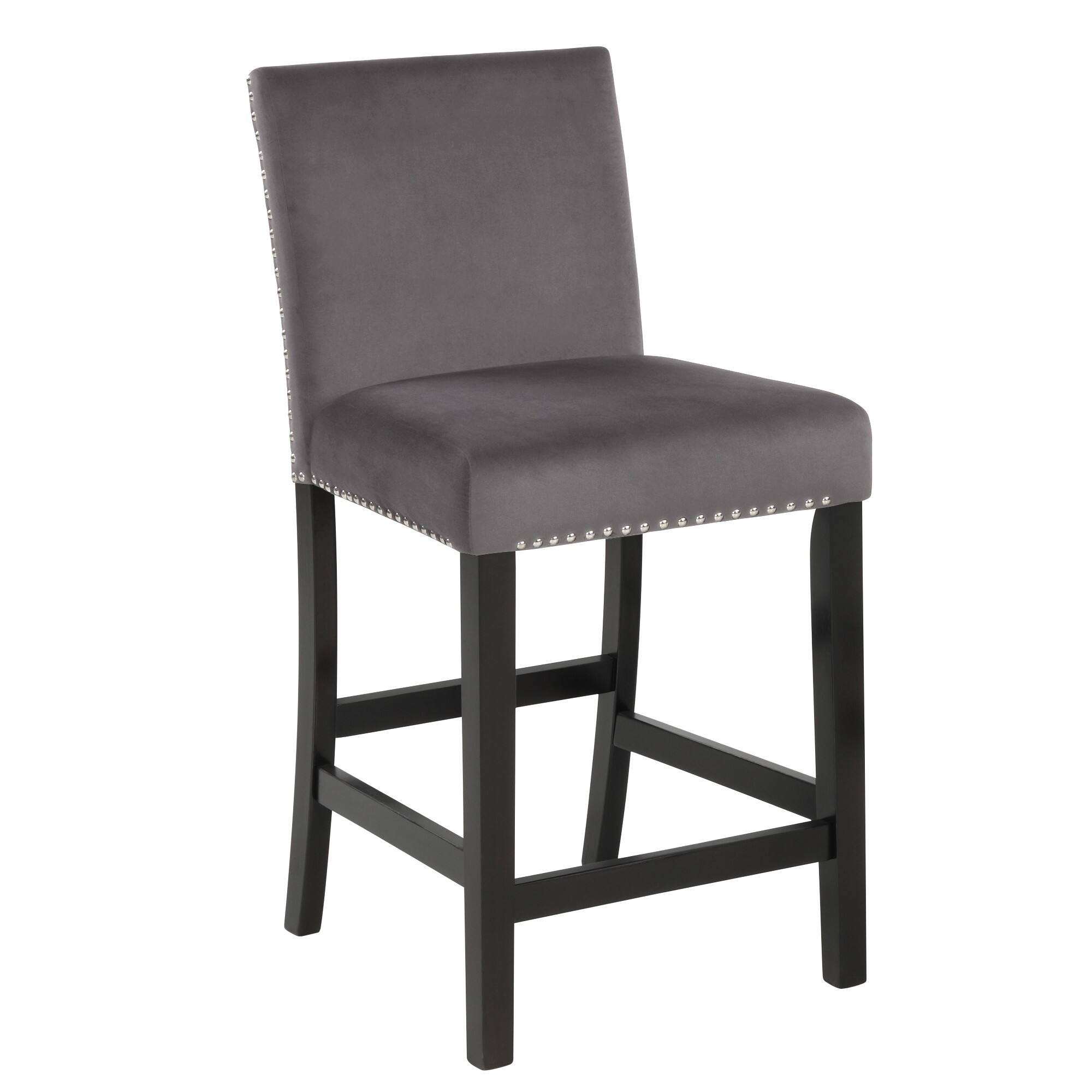 Angle. Manhattan Lane - Kate 40 Inch Wooden Counter Height Chair with Velvet Seat, Set of 2 - Gray.